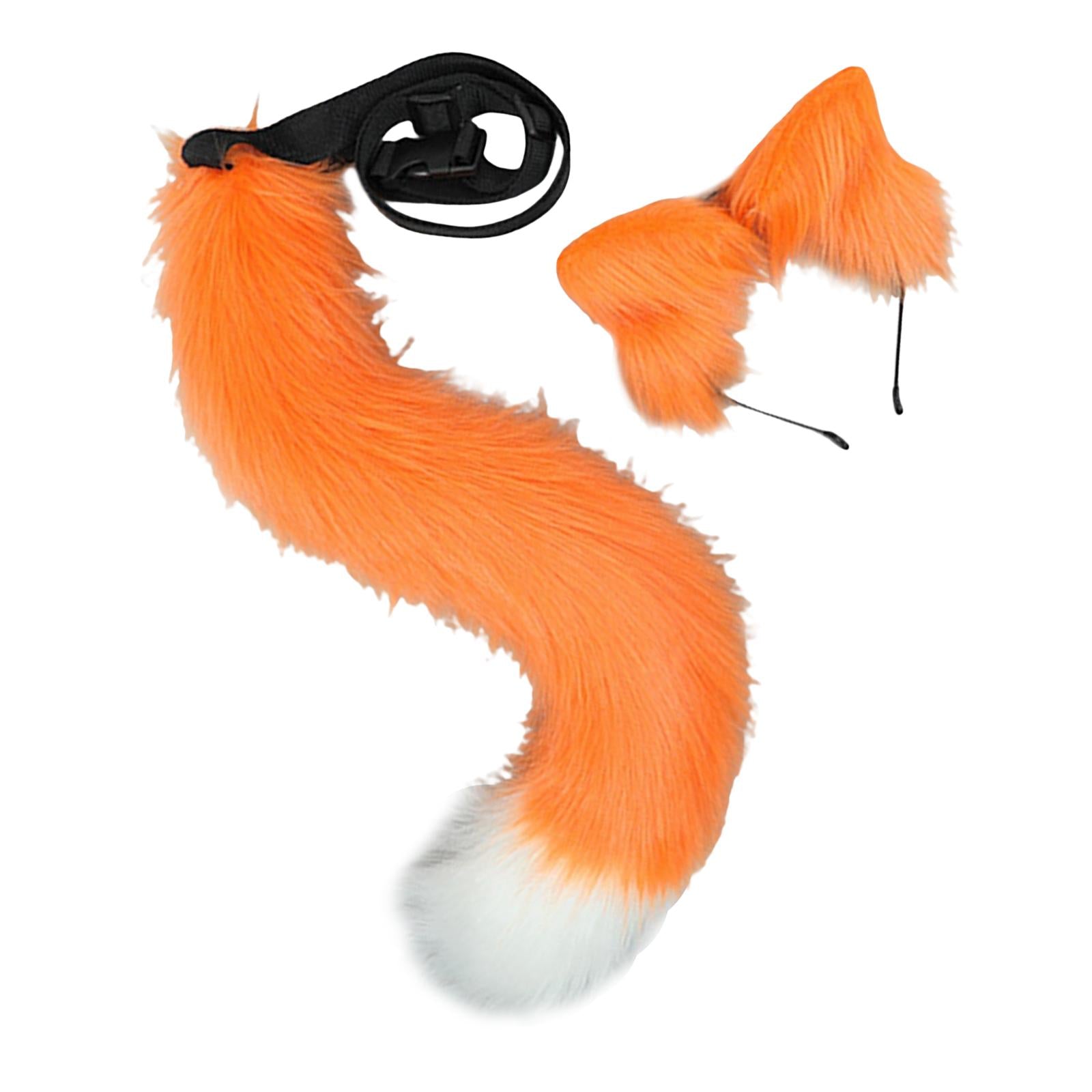 2Pcs Plush Fox Ears and Tail Set Faux Fur Long Tails Cosplay Party Prop Orange