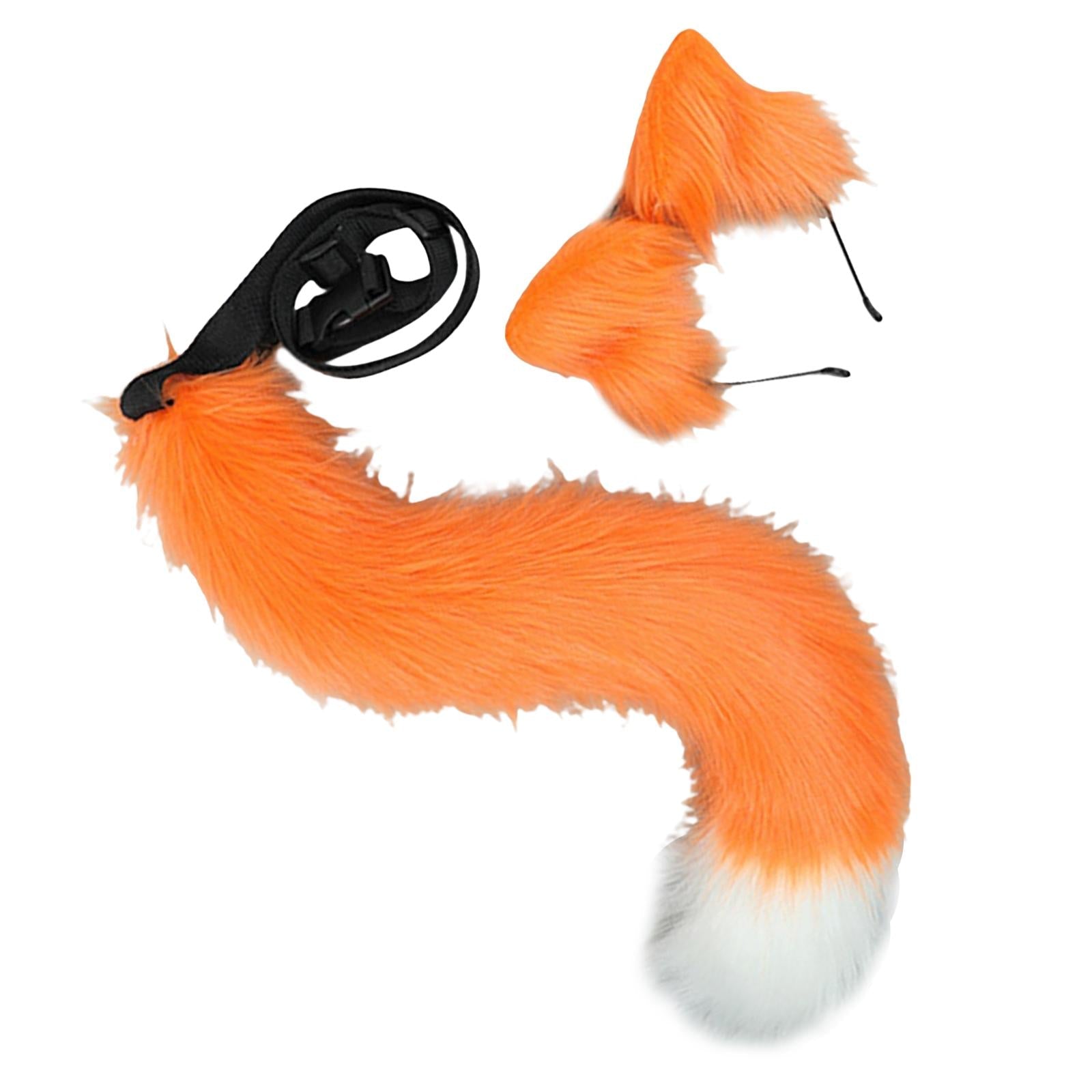 2Pcs Plush Fox Ears and Tail Set Faux Fur Long Tails Cosplay Party Prop Orange