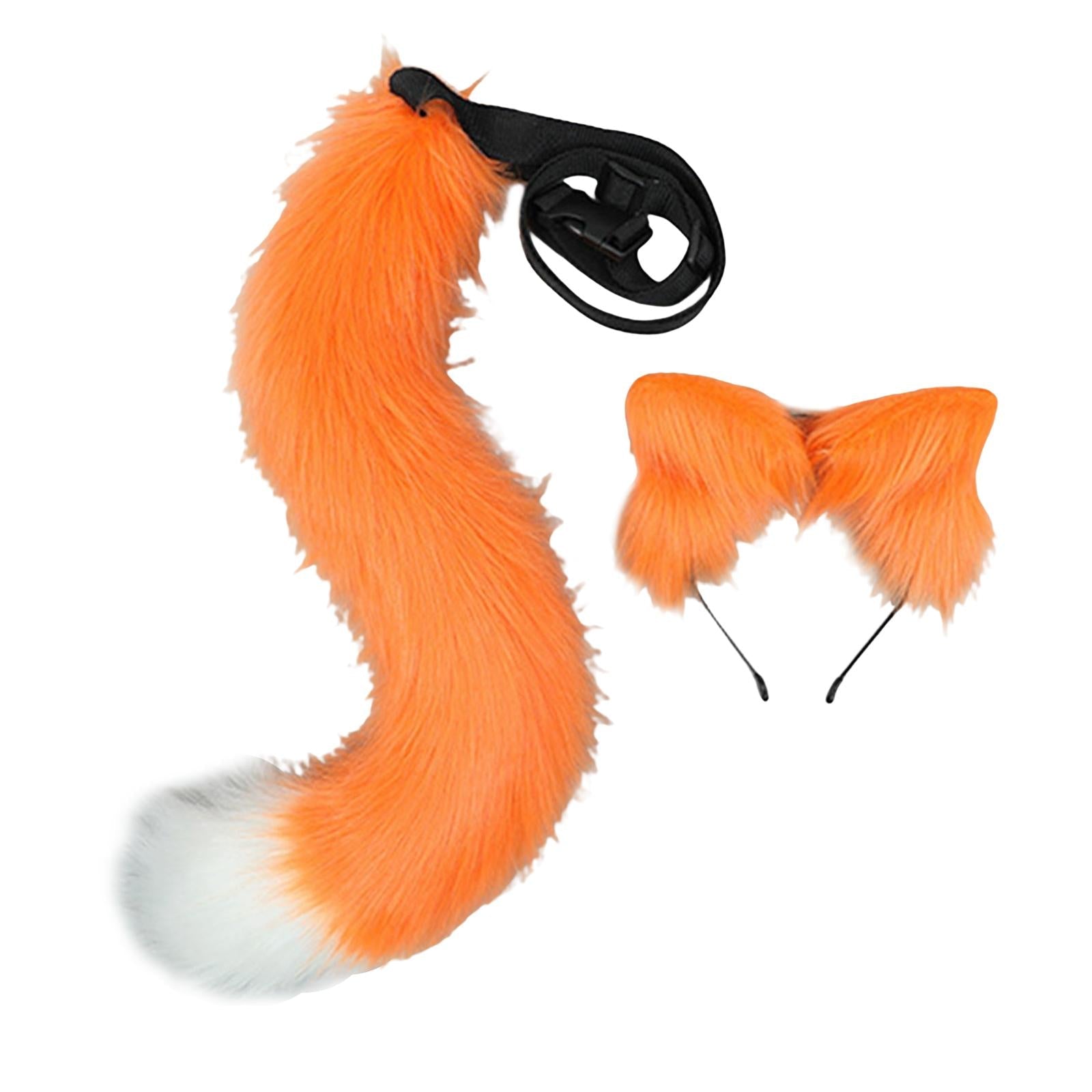 2Pcs Plush Fox Ears and Tail Set Faux Fur Long Tails Cosplay Party Prop Orange