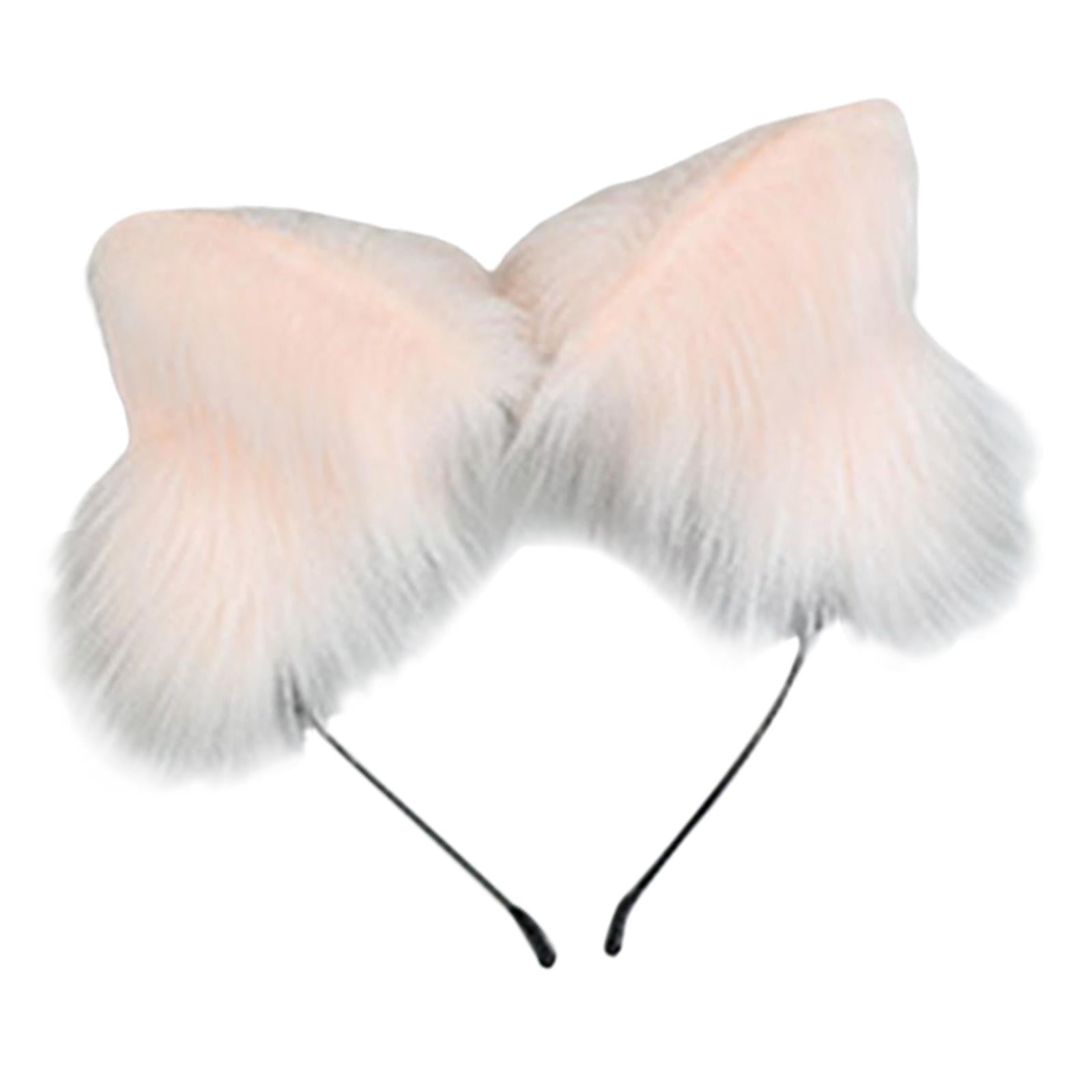 2Pcs Plush Fox Ears and Tail Set Faux Fur Long Tails Cosplay Party Prop Pink