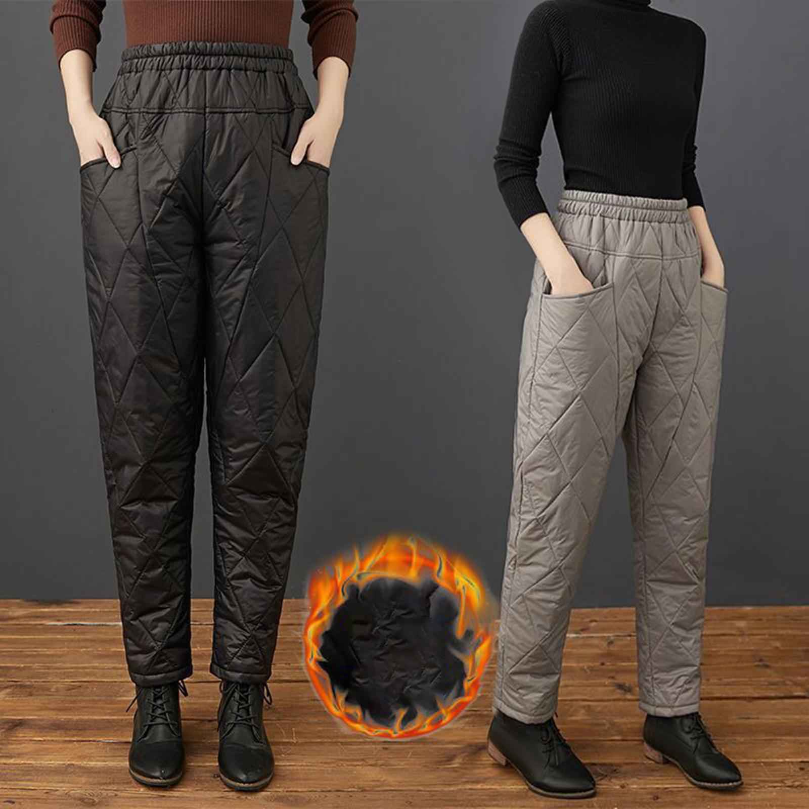 Winter Warm Puffer Down Pants Compression Snow Trousers Elastic High Waisted XL