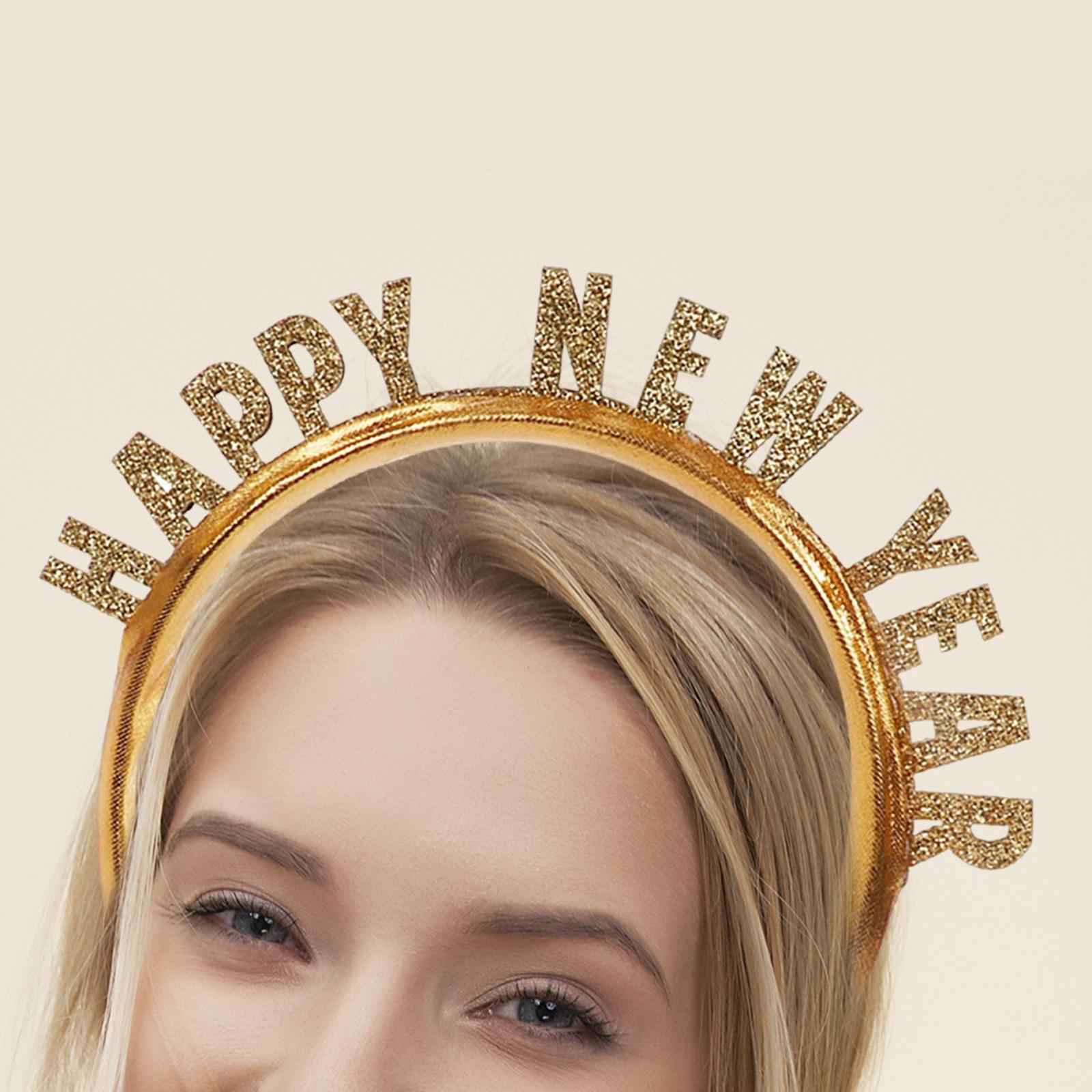 New Year Headband Party Hair Hoop Glitter Letter Hairband for Xmas Costume HAPPY NEW YEAR