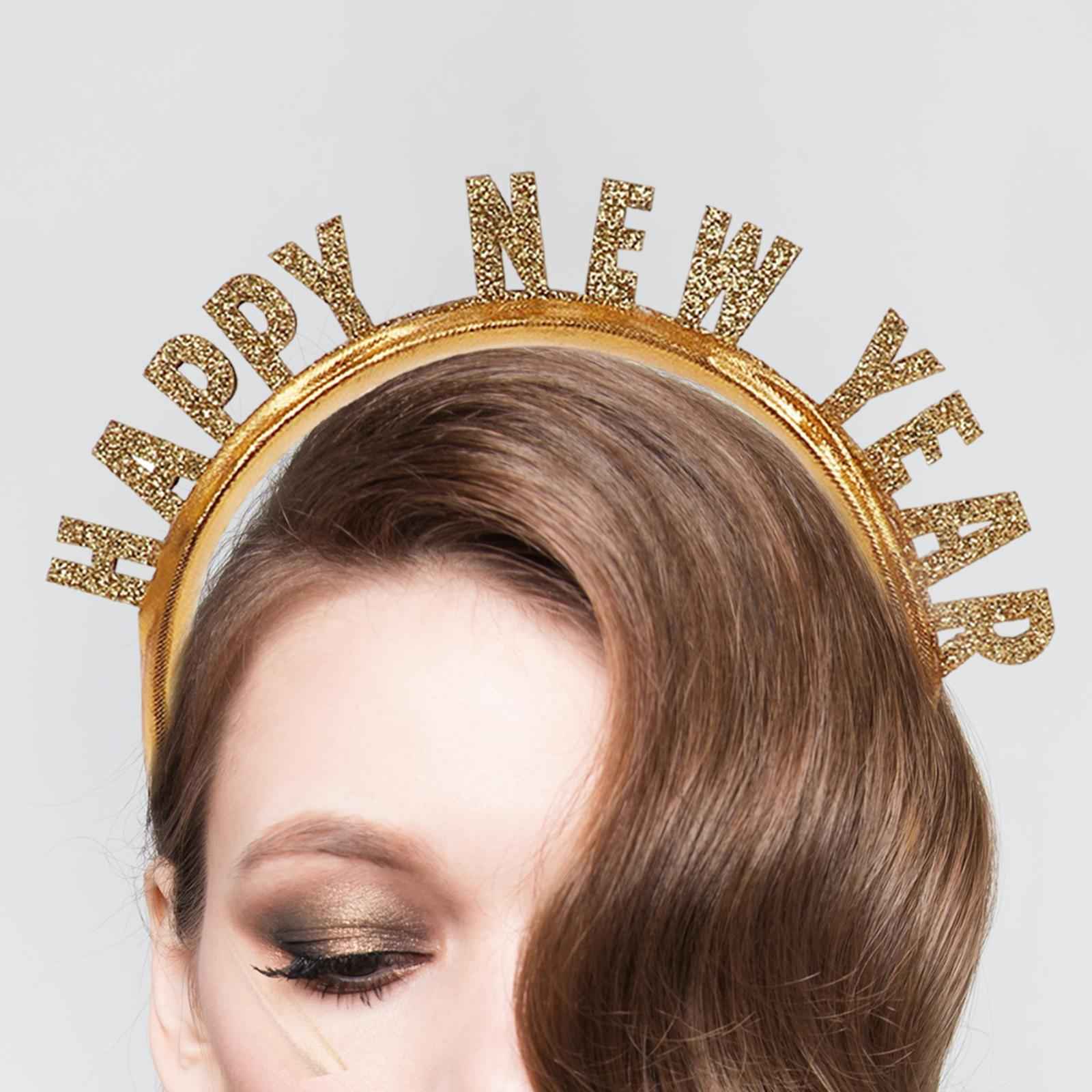 New Year Headband Party Hair Hoop Glitter Letter Hairband for Xmas Costume HAPPY NEW YEAR