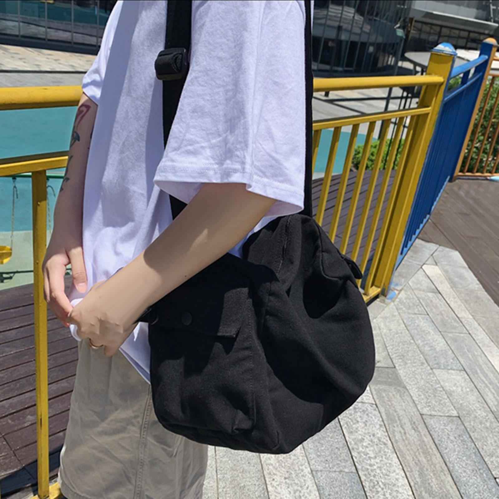 Multifunction Canvas Hobo Bag Durable Women Men Vintage Style for Work Beach Black