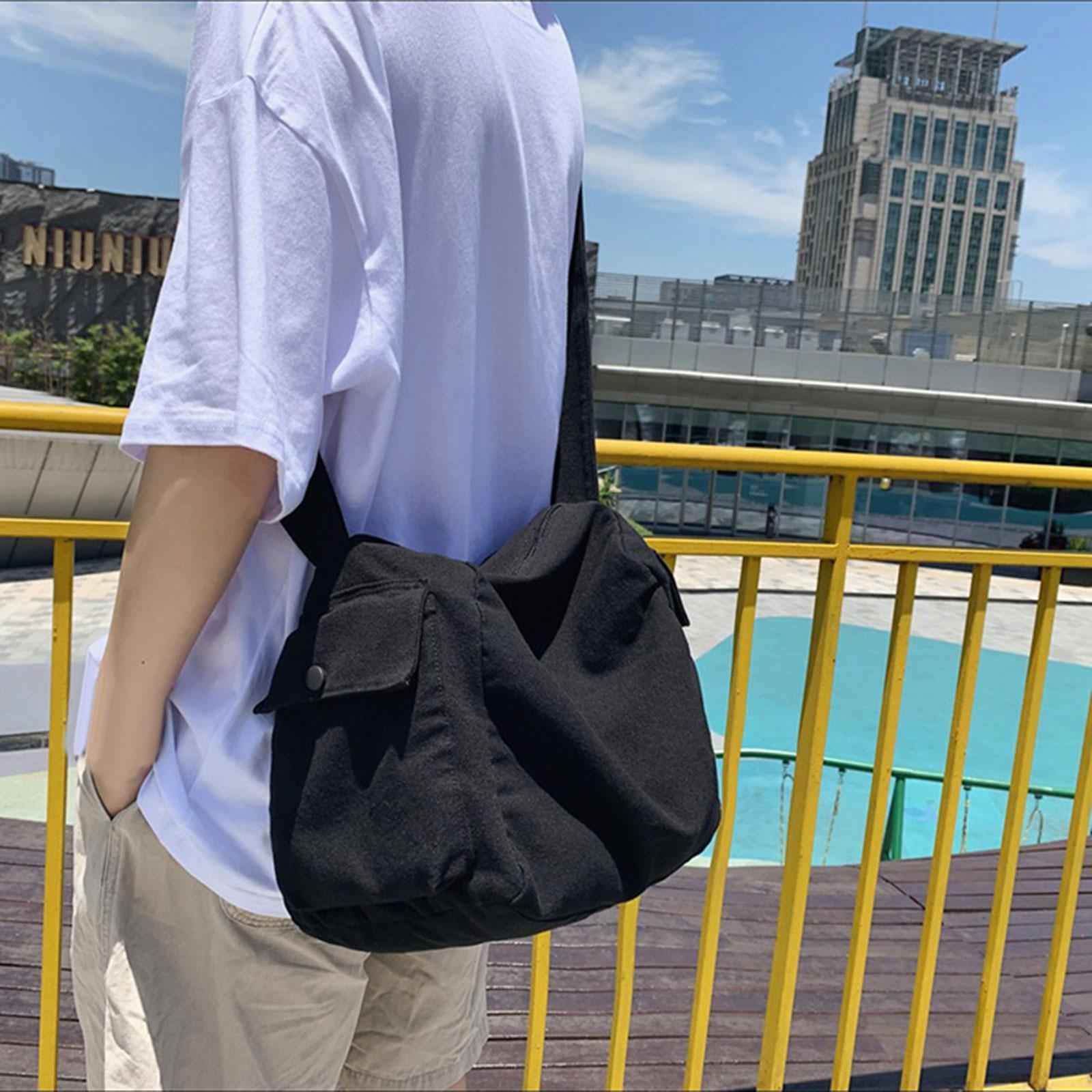 Multifunction Canvas Hobo Bag Durable Women Men Vintage Style for Work Beach Black