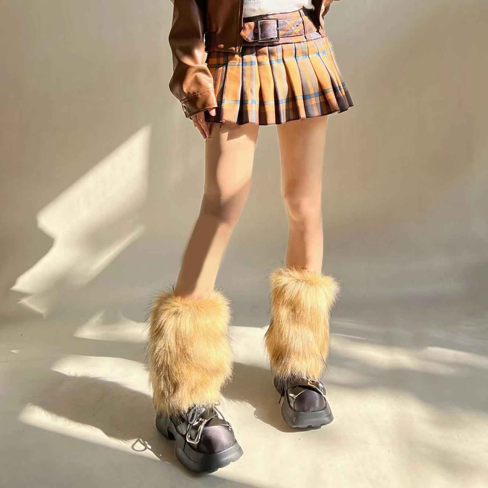 2Pcs Fashion Leg Warmers Boot Covers Cuff Cover Furry Costume Girls 20cm
