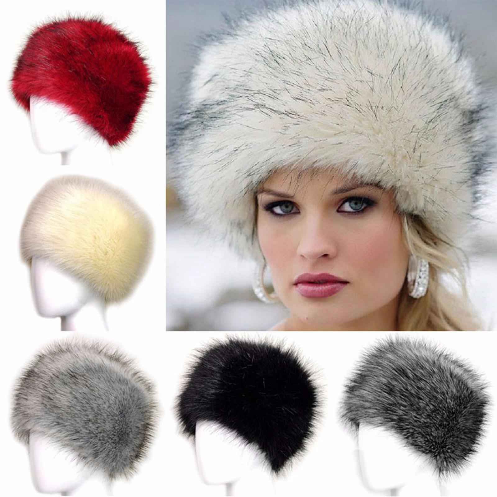 Winter Faux Fur Hat Headwear Motorcycle Windproof Cossack Russian Ski Cap Black