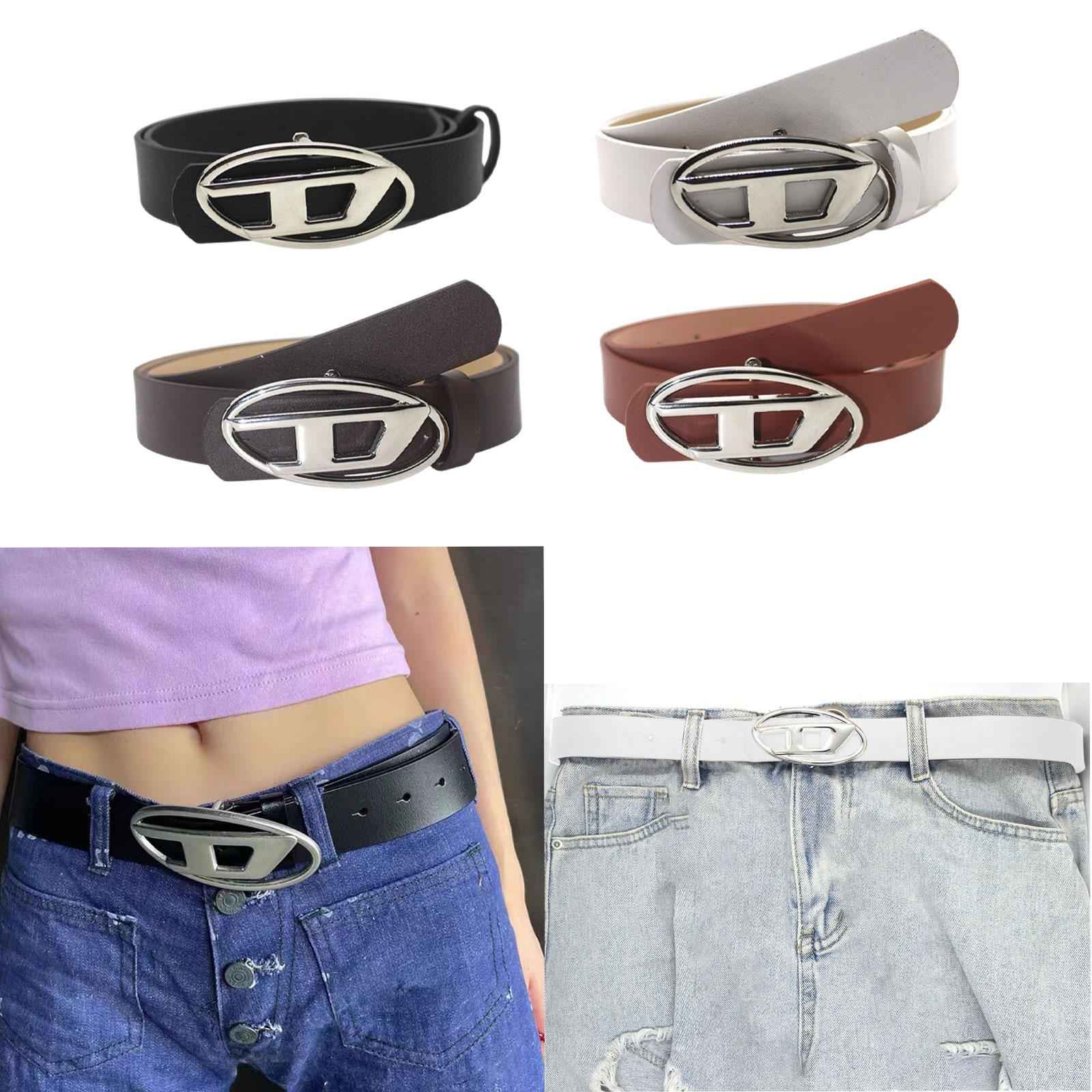 Men Women PU Leather Belt Waist Belt Waistband Letter D Snap Buckle Trendy Black