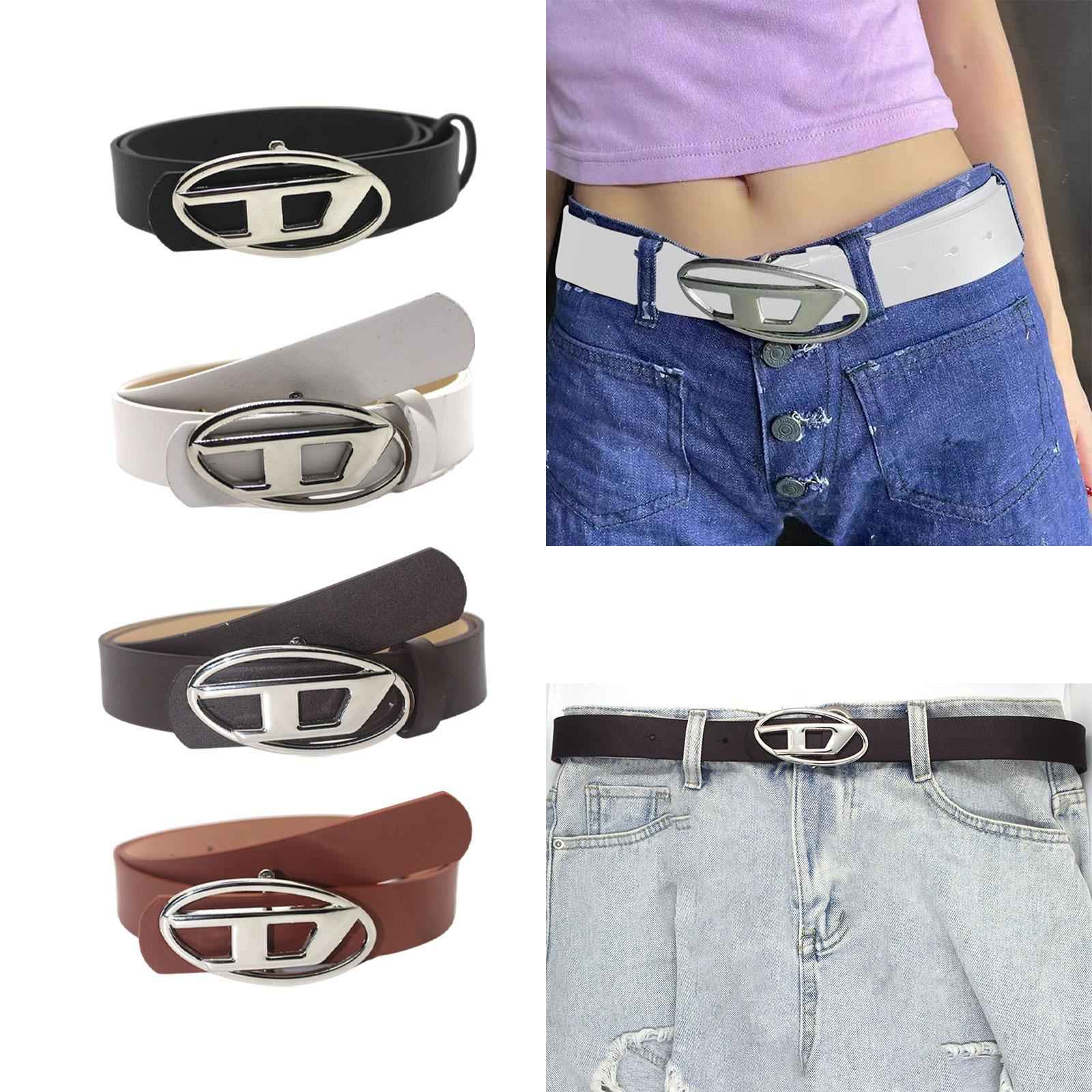 Men Women PU Leather Belt Waist Belt Waistband Letter D Snap Buckle Trendy Black