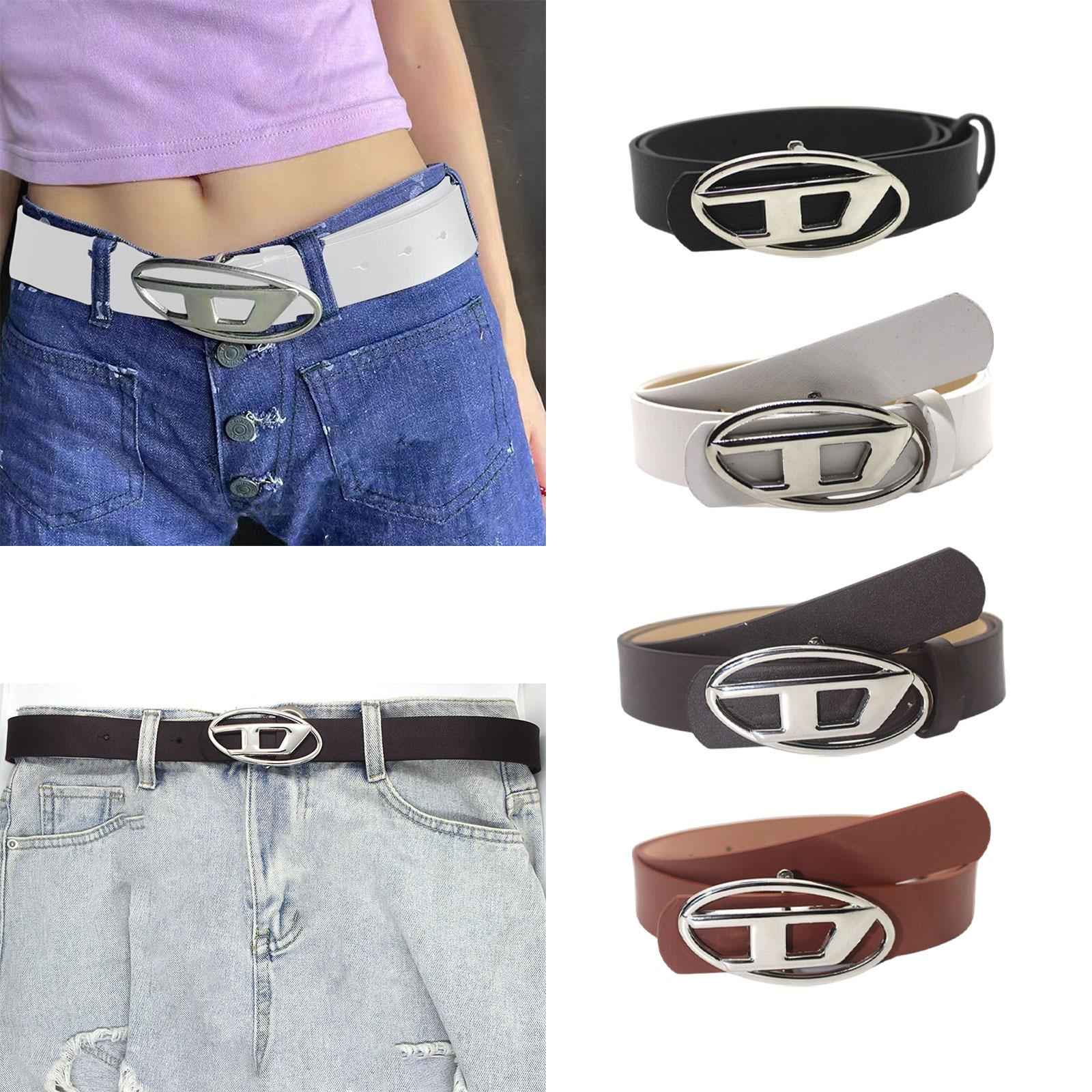 Men Women PU Leather Belt Waist Belt Waistband Letter D Snap Buckle Trendy Black