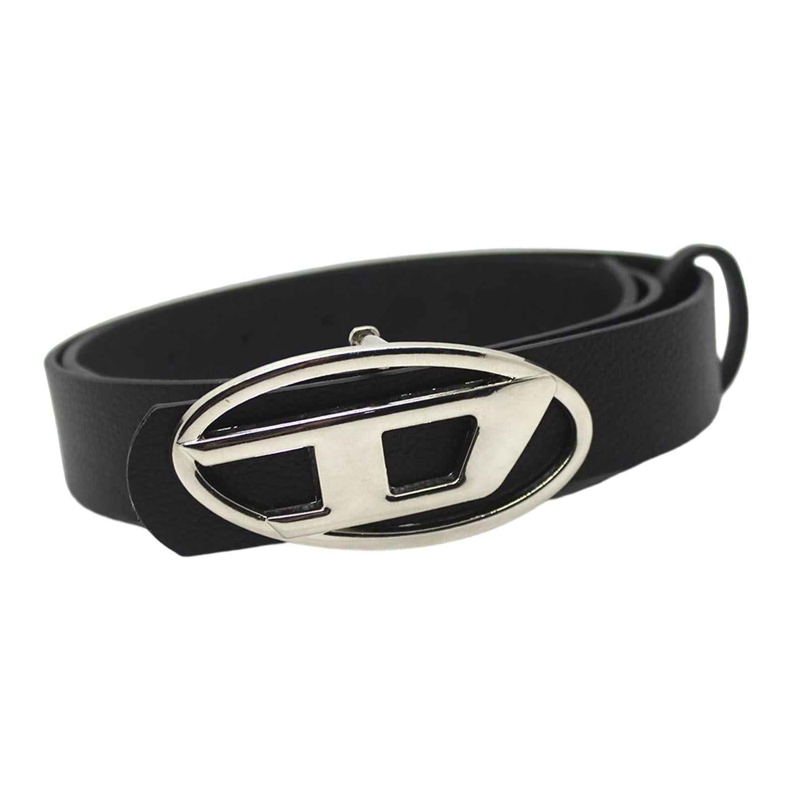 Men Women PU Leather Belt Waist Belt Waistband Letter D Snap Buckle Trendy Black