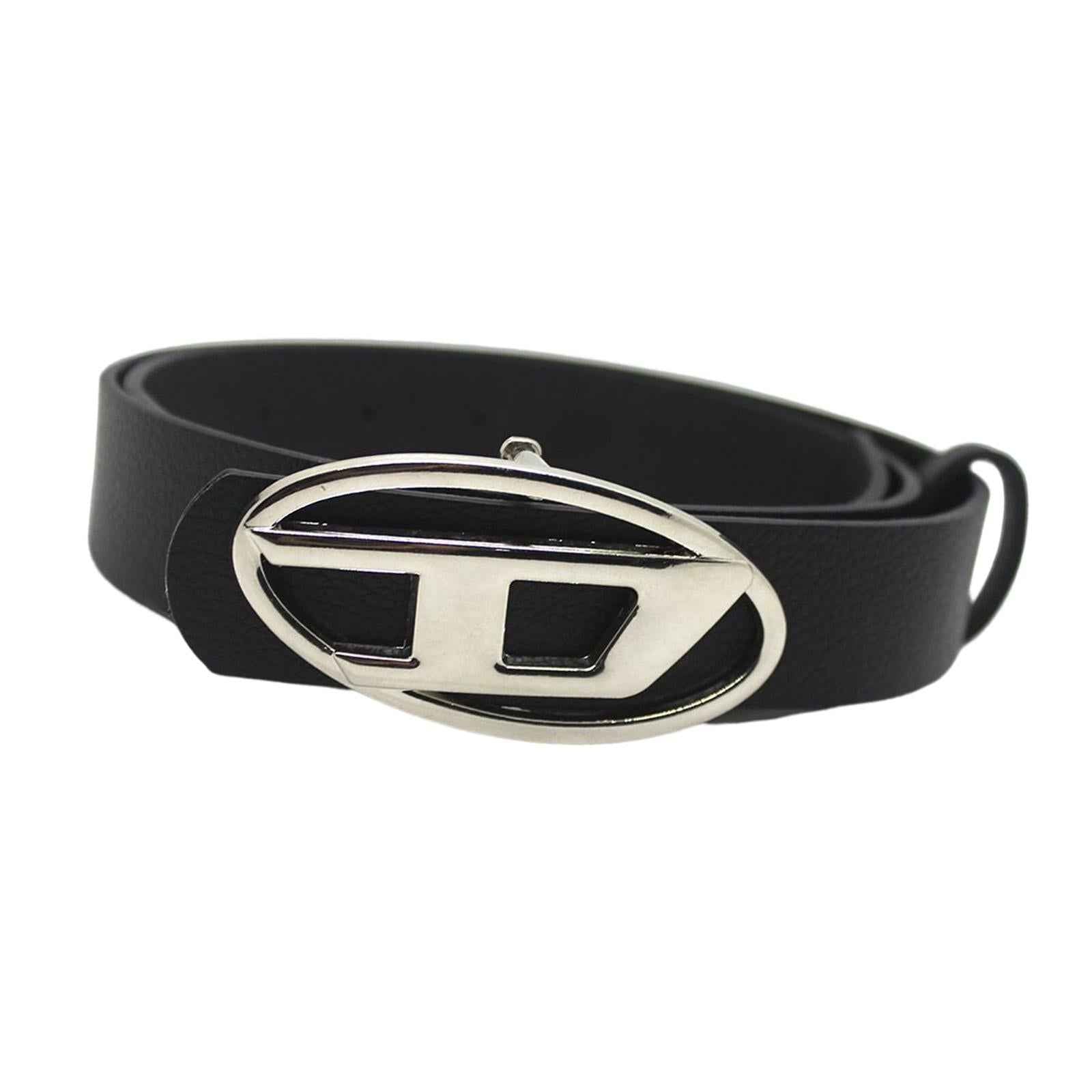 Men Women PU Leather Belt Waist Belt Waistband Letter D Snap Buckle Trendy Black
