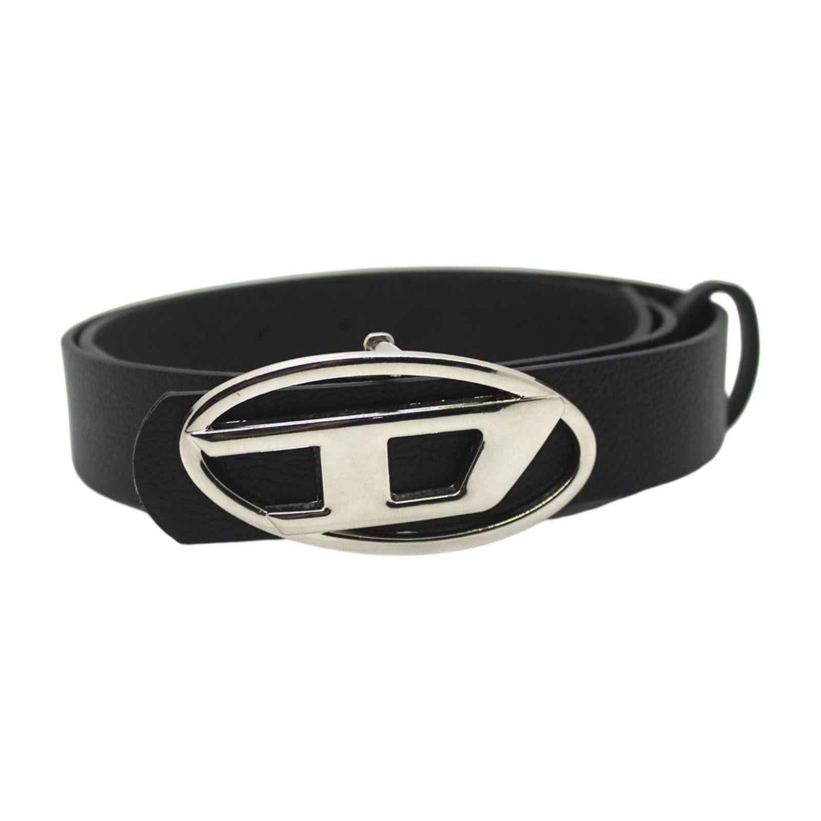 Men Women PU Leather Belt Waist Belt Waistband Letter D Snap Buckle Trendy Black