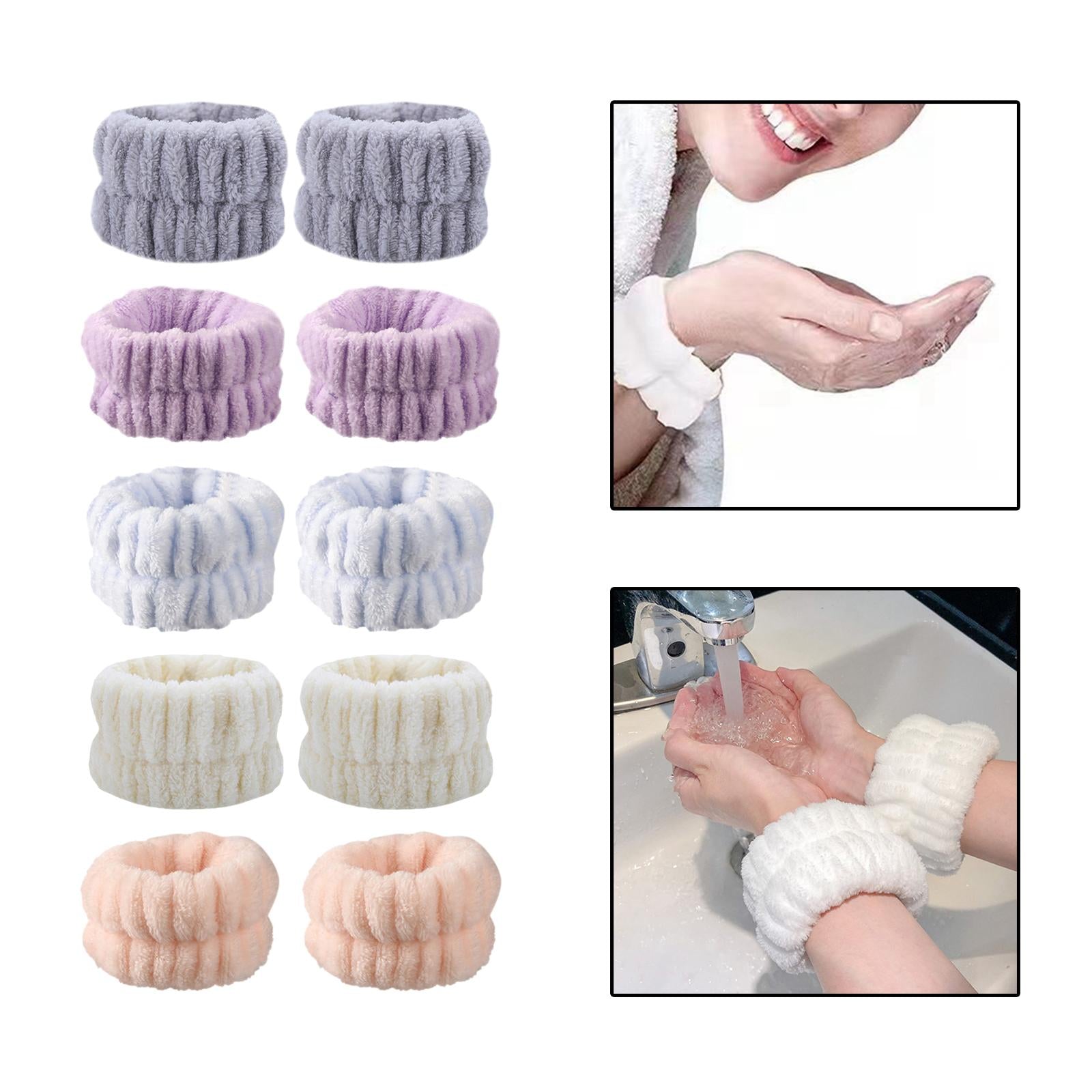3x2Pcs Face Washing Wristbands Microfiber Wrist Towels Band for Female Girls Grey