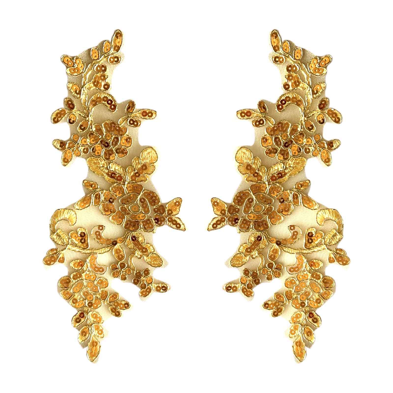 2Pcs Lace Applique Decoration Lace Trims for Sewing Decorating Evening Dress Golden