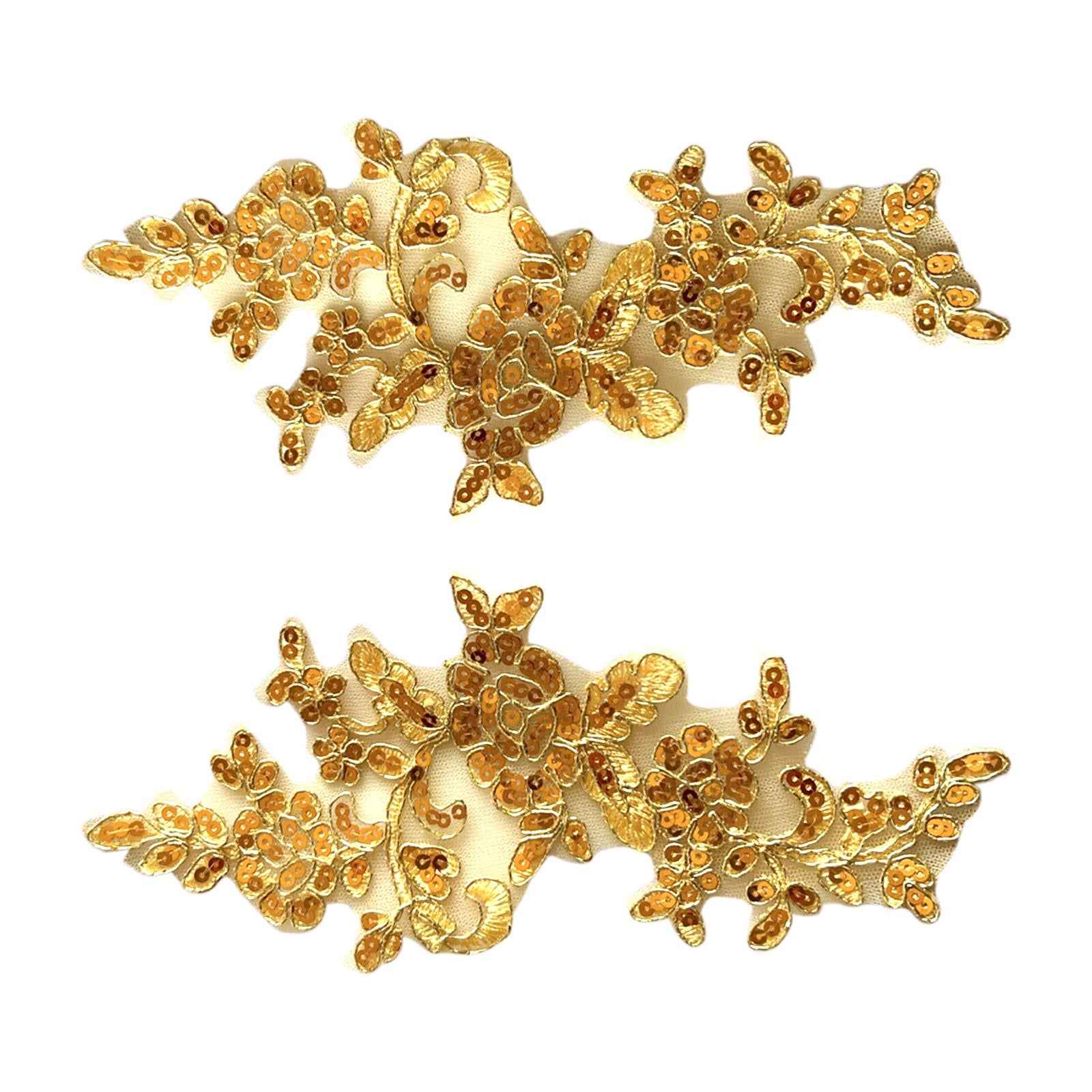 2Pcs Lace Applique Decoration Lace Trims for Sewing Decorating Evening Dress Golden