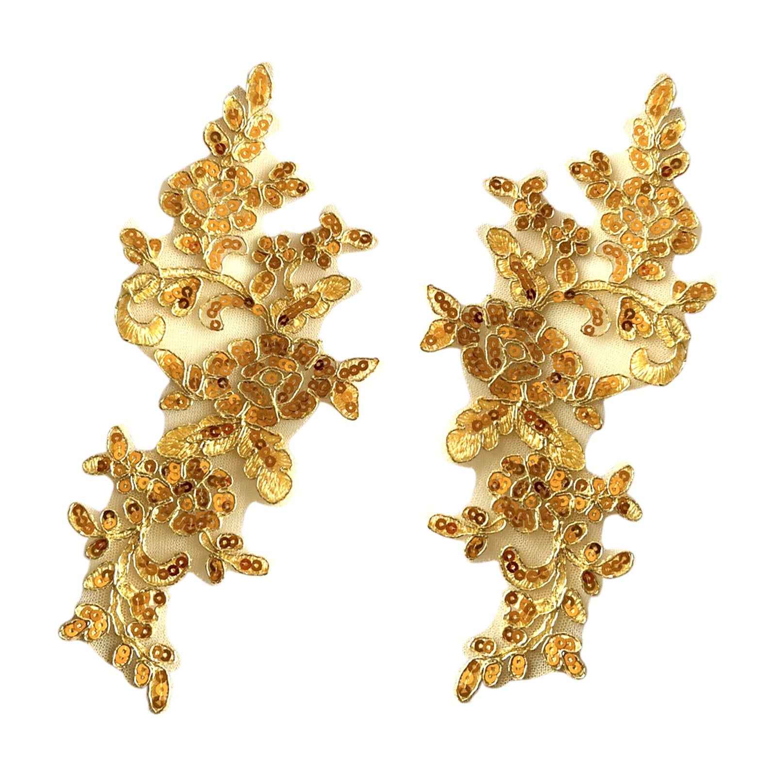 2Pcs Lace Applique Decoration Lace Trims for Sewing Decorating Evening Dress Golden