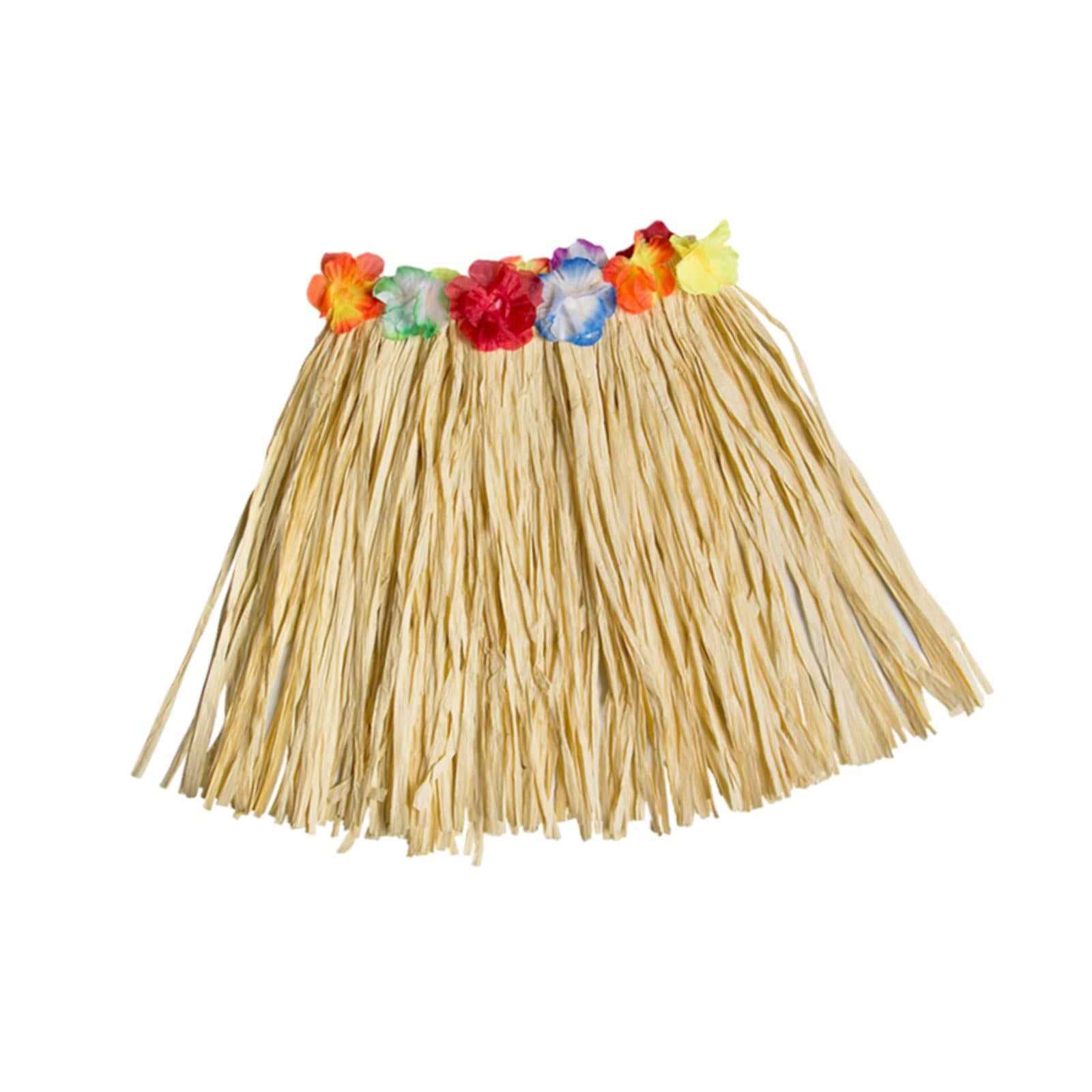 Hawaiian Skirt with Flowers Raffia Skirt for Beach Celebration Carnival 40CM