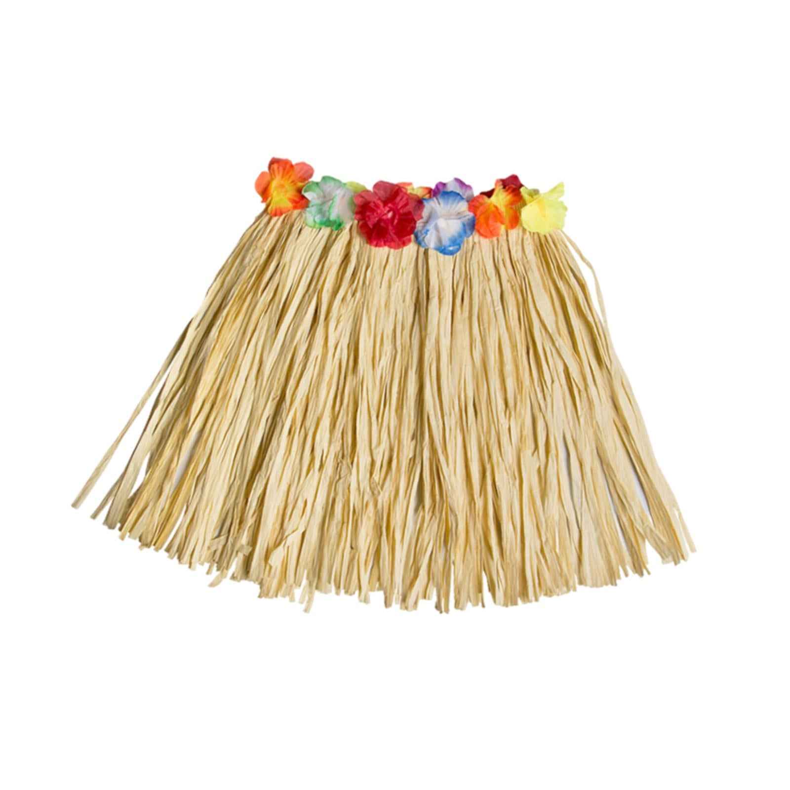 Hawaiian Skirt with Flowers Raffia Skirt for Beach Celebration Carnival 40CM