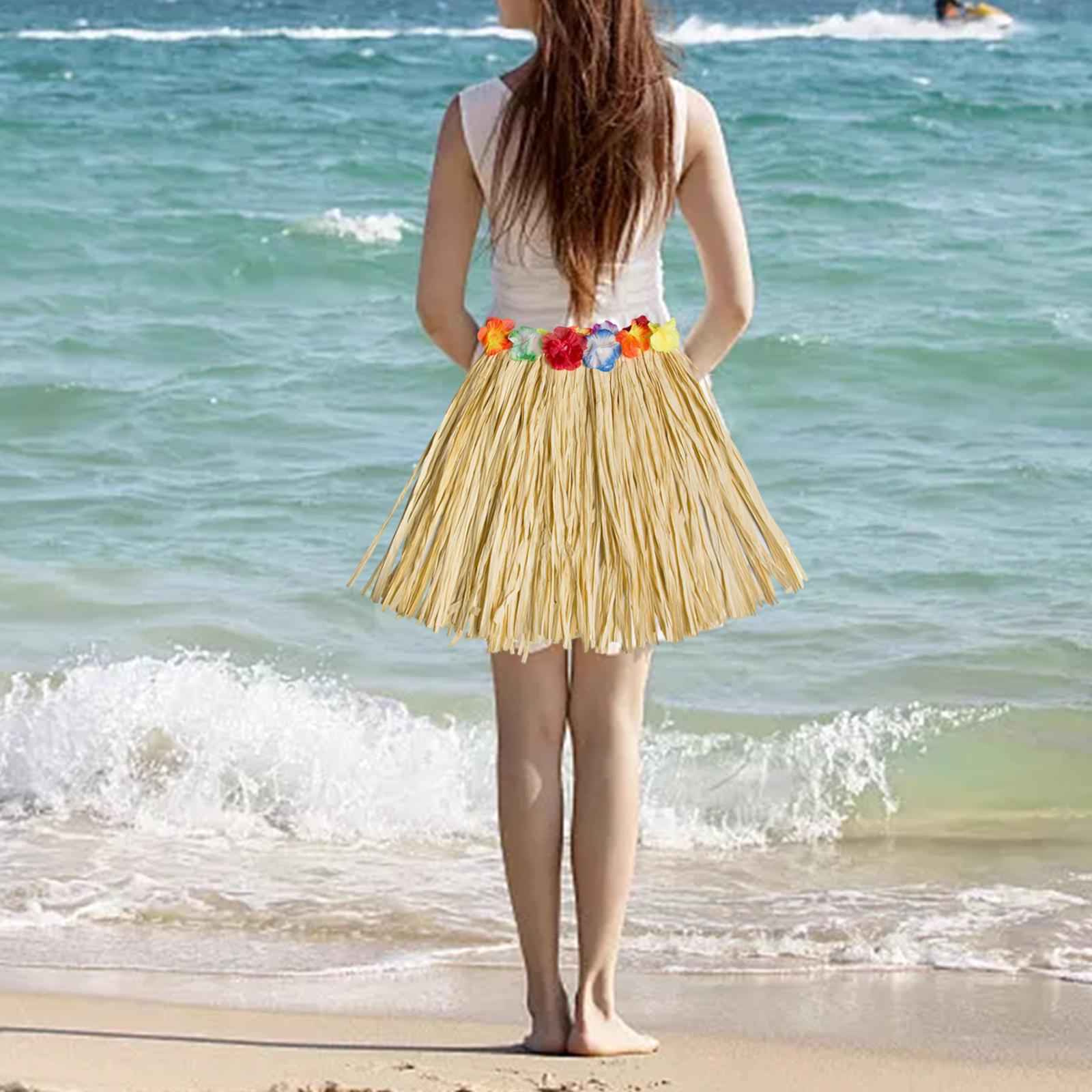 Hawaiian Skirt with Flowers Raffia Skirt for Beach Celebration Carnival 40CM