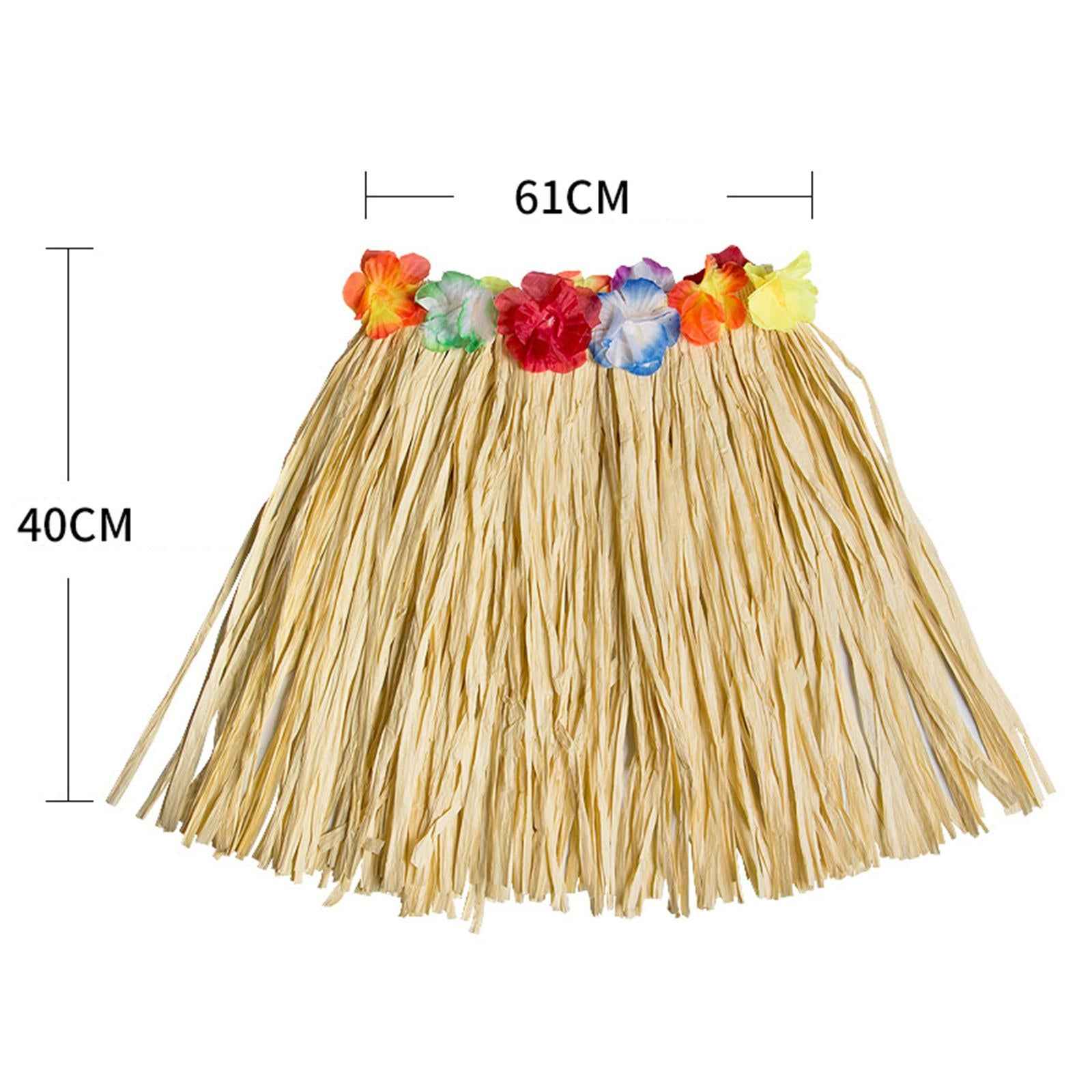 Hawaiian Skirt with Flowers Raffia Skirt for Beach Celebration Carnival 40CM
