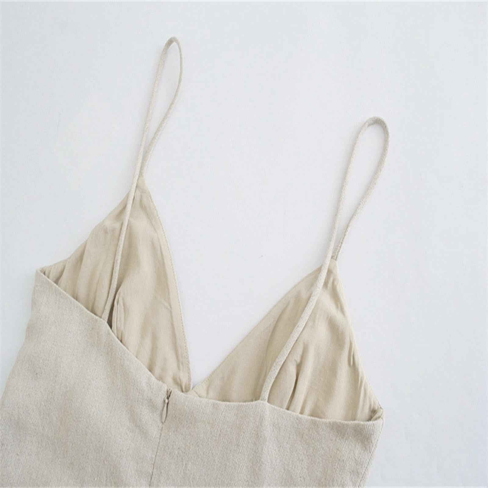 Fitted Dress Sundress V Neck Womens Dress for Beach Honeymoon Travel XS Beige