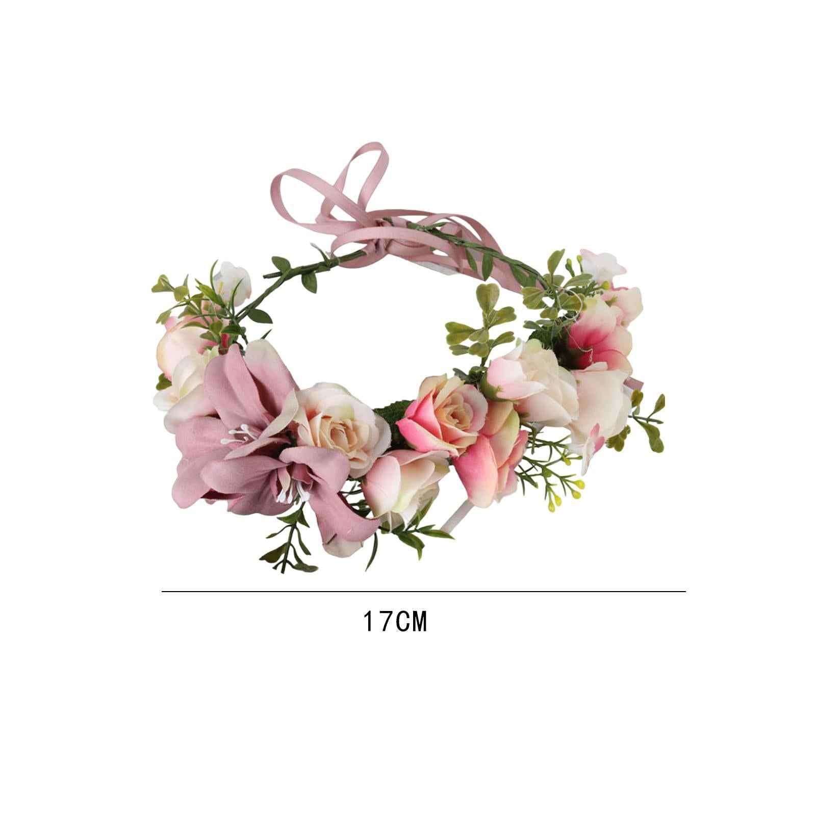 Floral Crown Headpiece Garland Headbands for Vacation Wedding Festival Party Pink