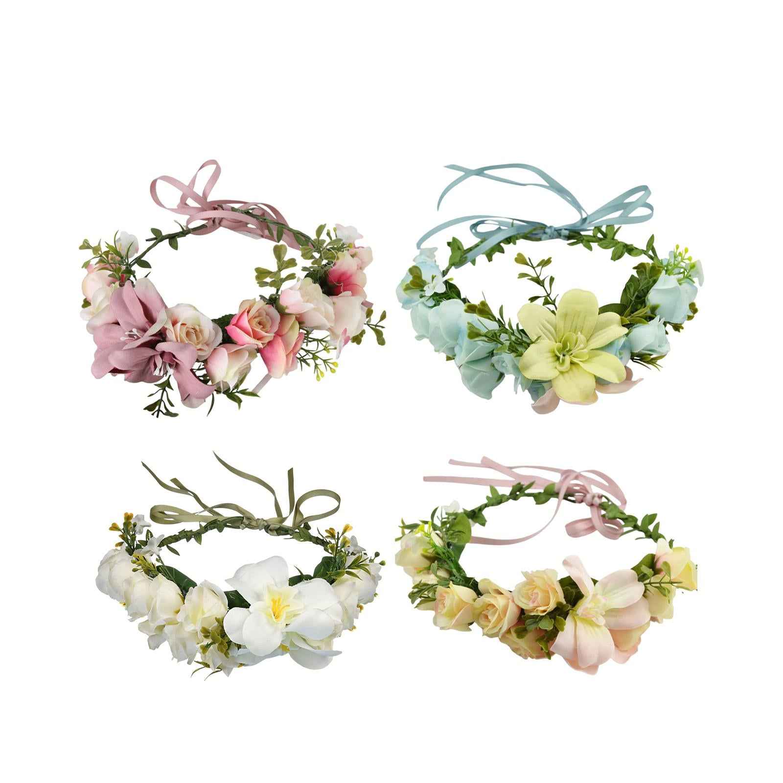 Floral Crown Headpiece Garland Headbands for Vacation Wedding Festival Party Pink