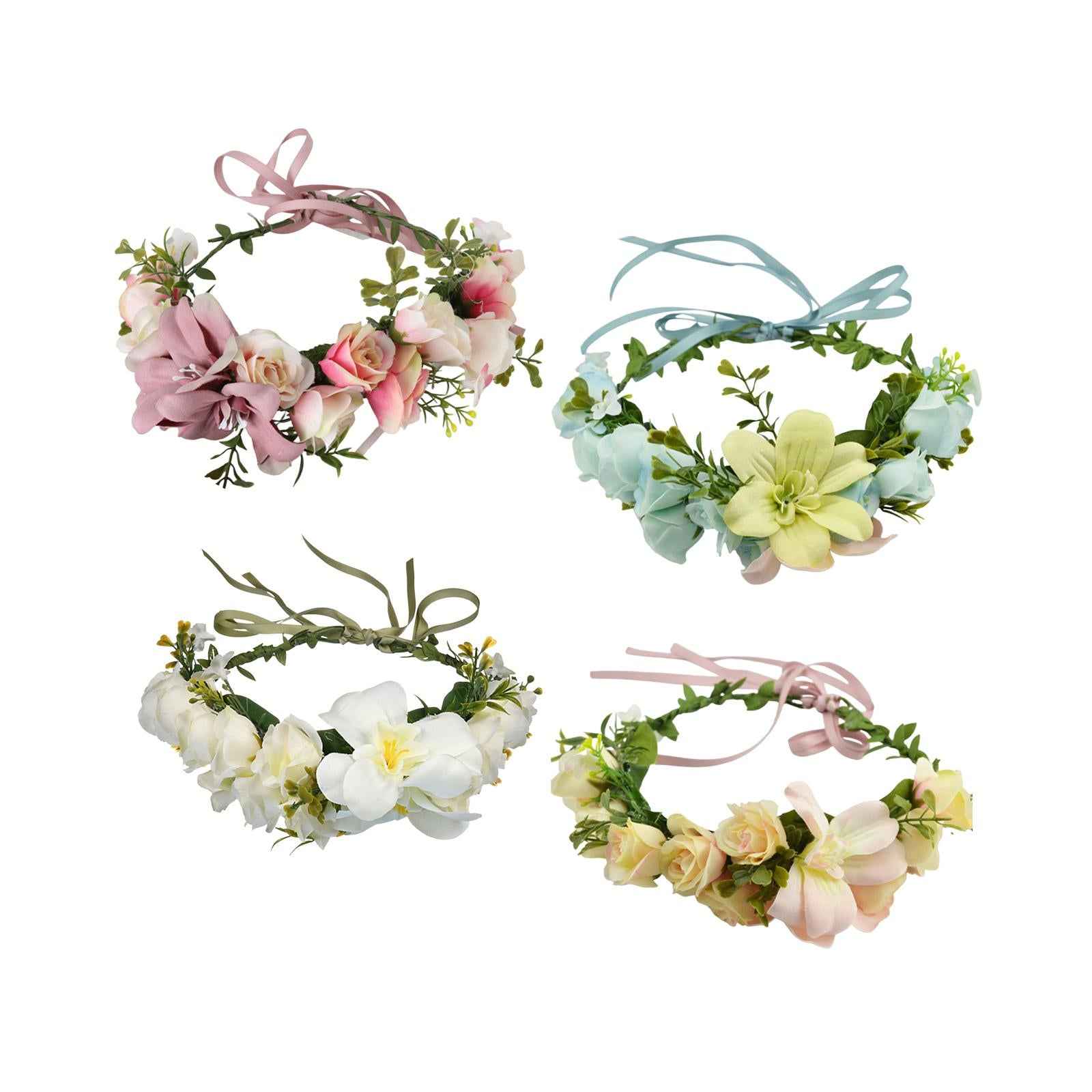 Floral Crown Headpiece Garland Headbands for Vacation Wedding Festival Party Pink