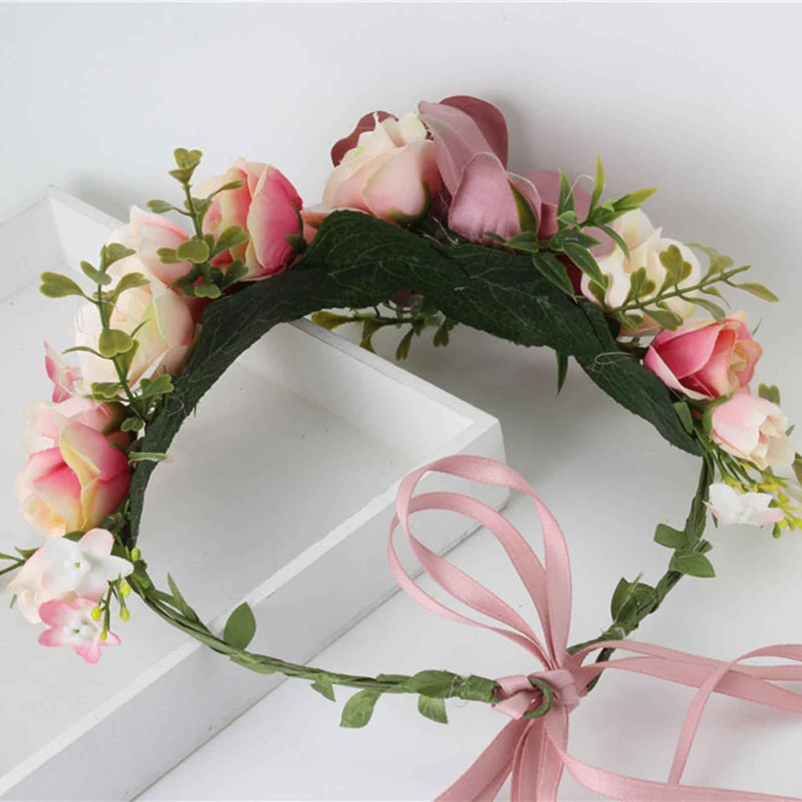 Floral Crown Headpiece Garland Headbands for Vacation Wedding Festival Party Pink