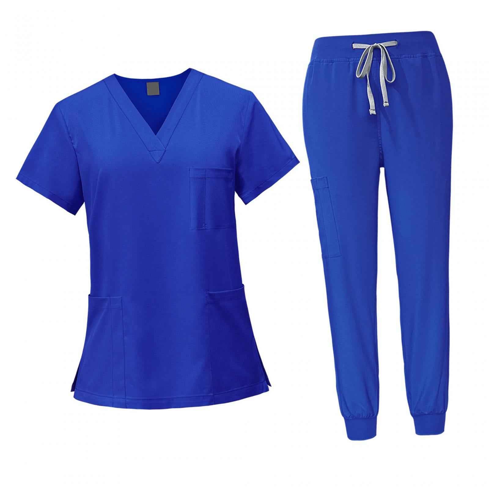 Female Scrub Set Nurse Workwear for Pet Groomer Beauty Salon SPA Cosmetology XXL Royal Blue