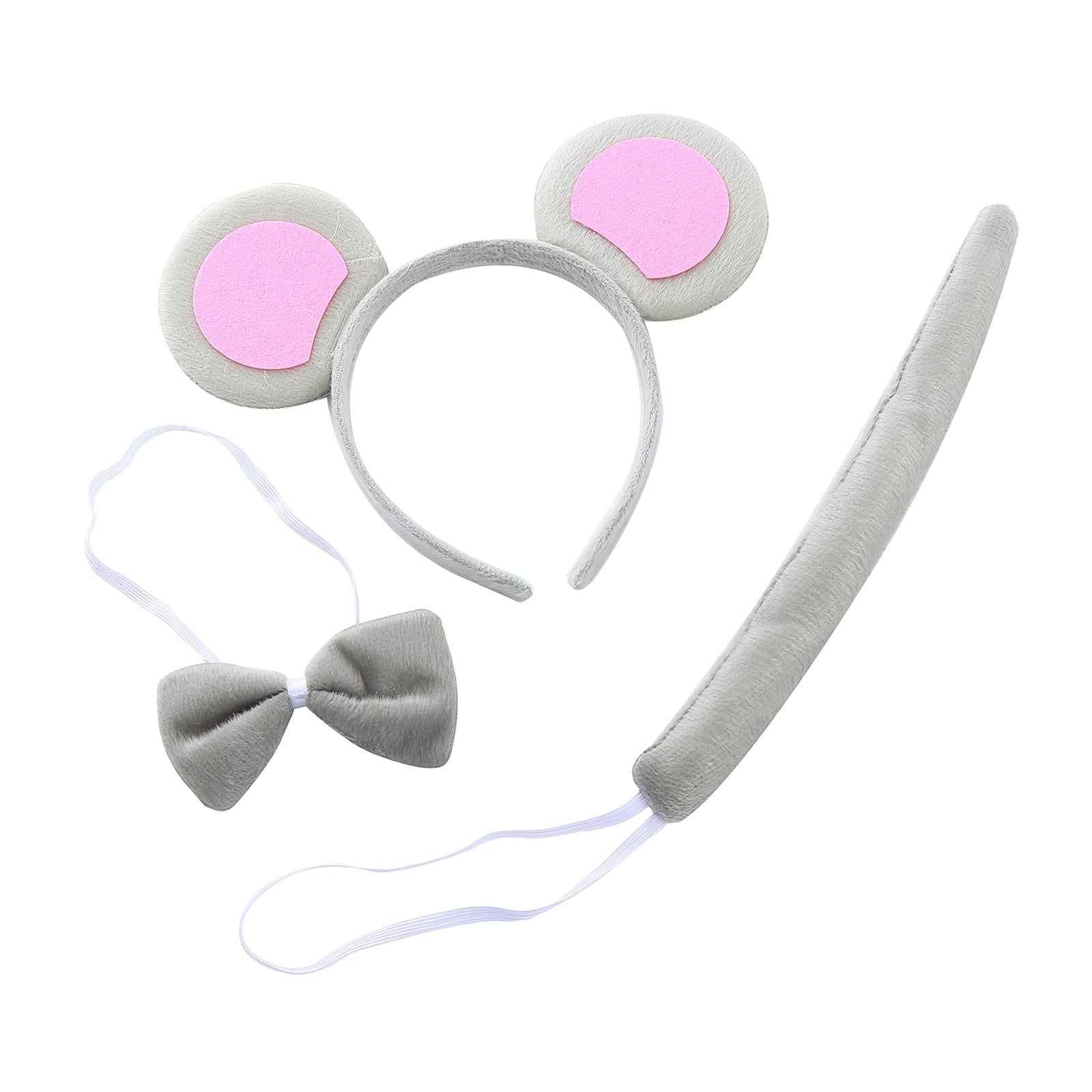 Mouse Ears Headband Tail Bowtie Set Headwear for Halloween Performance Party