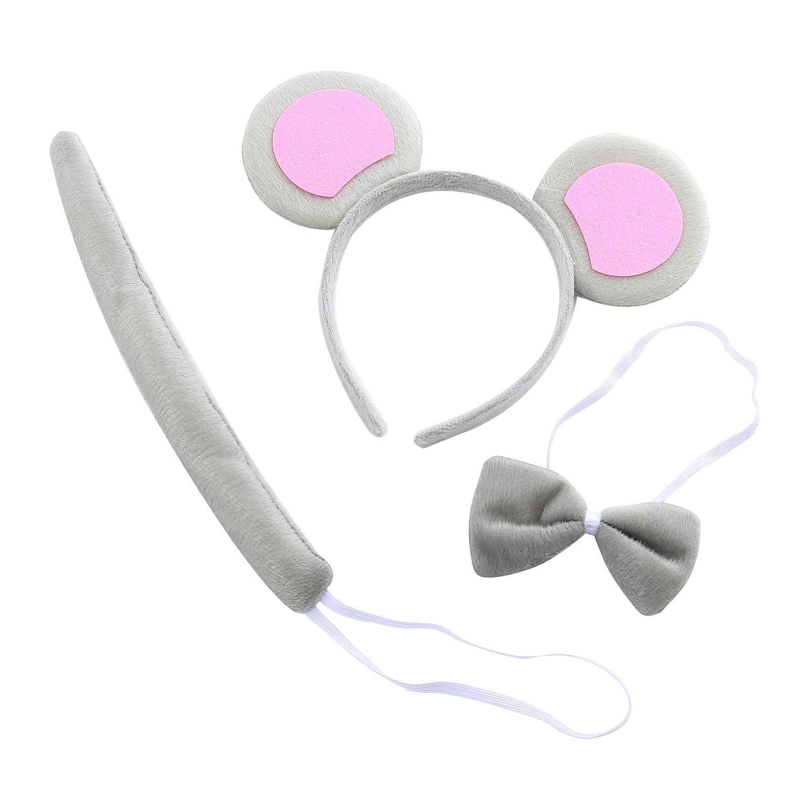 Mouse Ears Headband Tail Bowtie Set Headwear for Halloween Performance Party