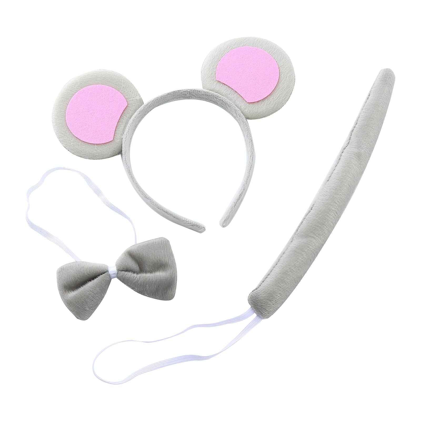 Mouse Ears Headband Tail Bowtie Set Headwear for Halloween Performance Party