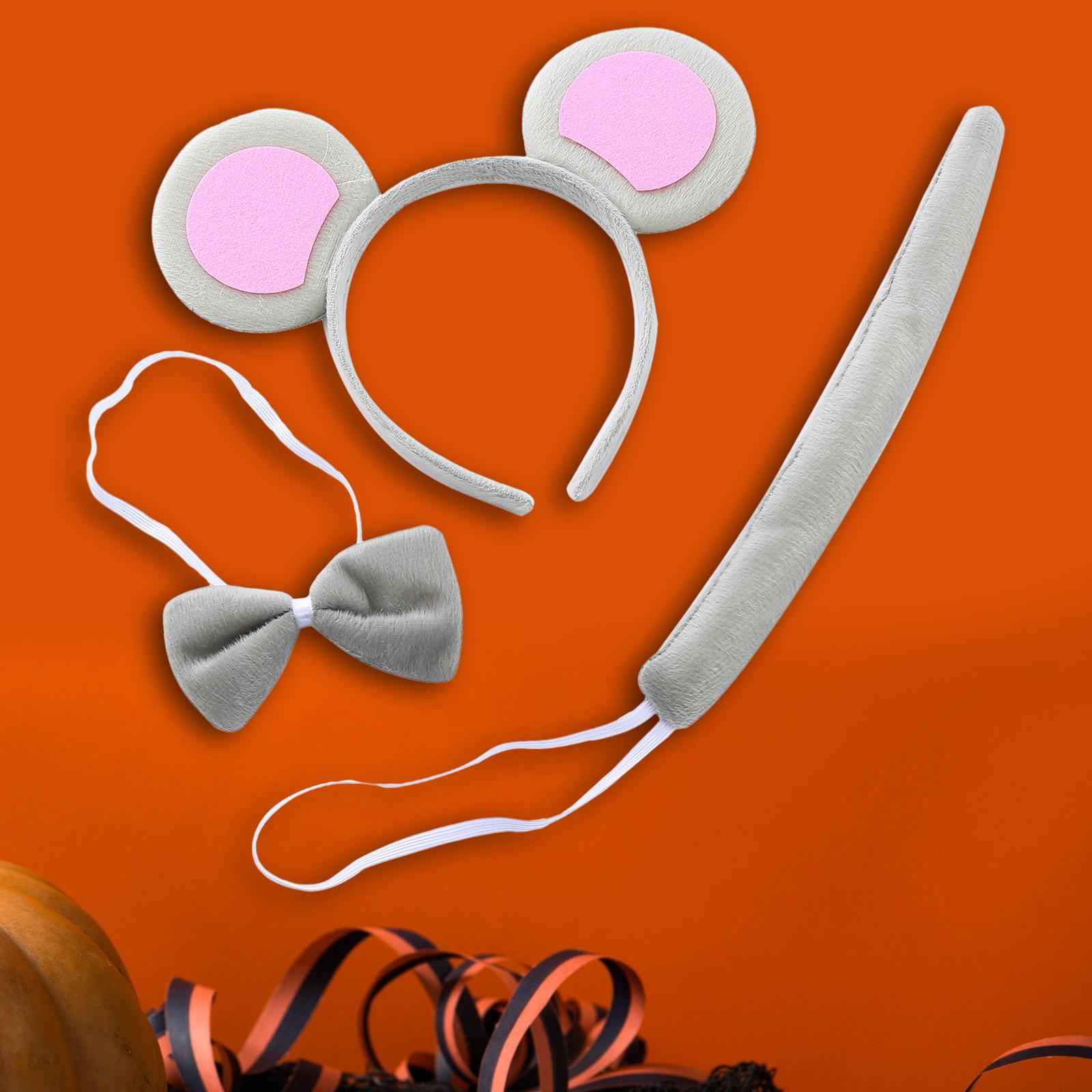 Mouse Ears Headband Tail Bowtie Set Headwear for Halloween Performance Party