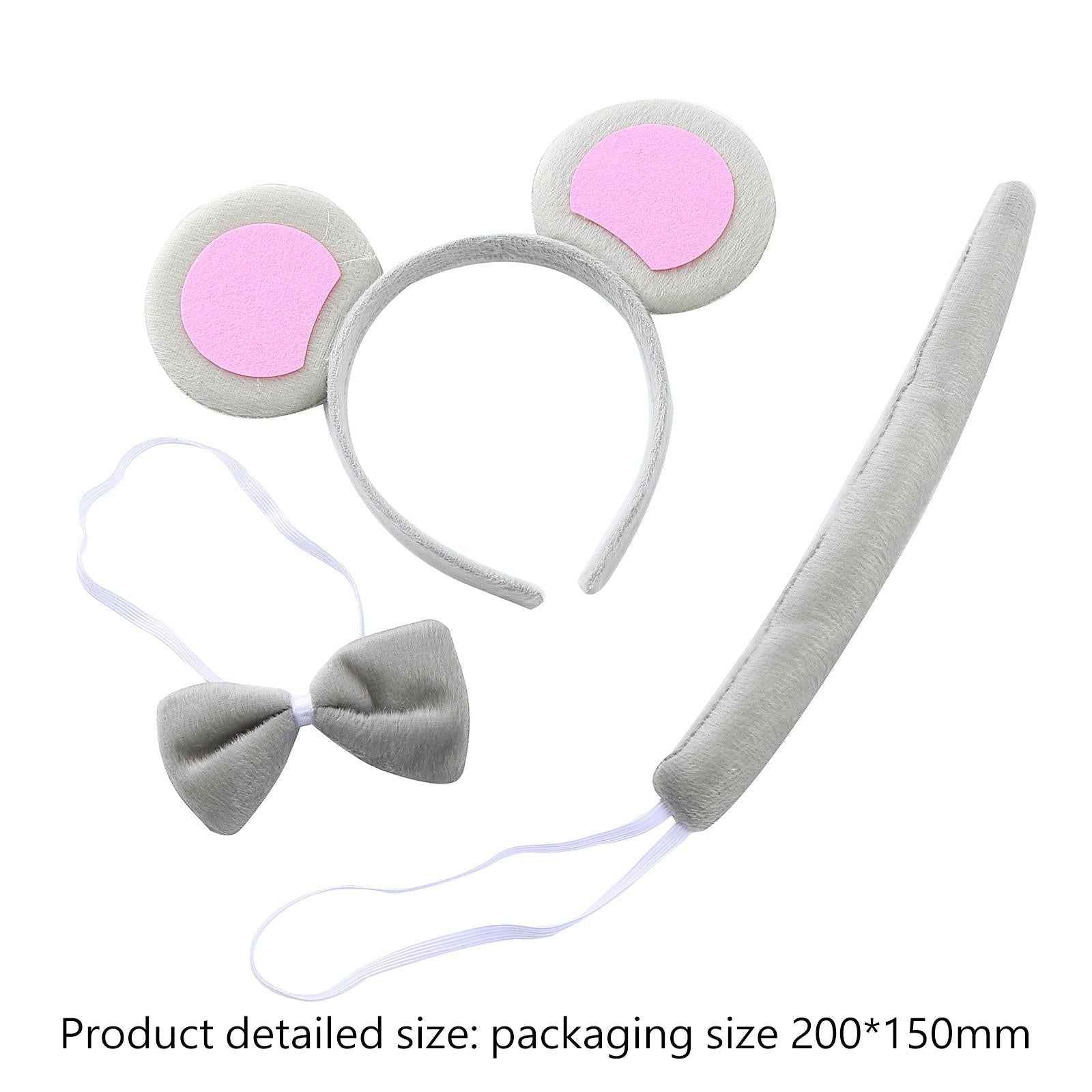 Mouse Ears Headband Tail Bowtie Set Headwear for Halloween Performance Party