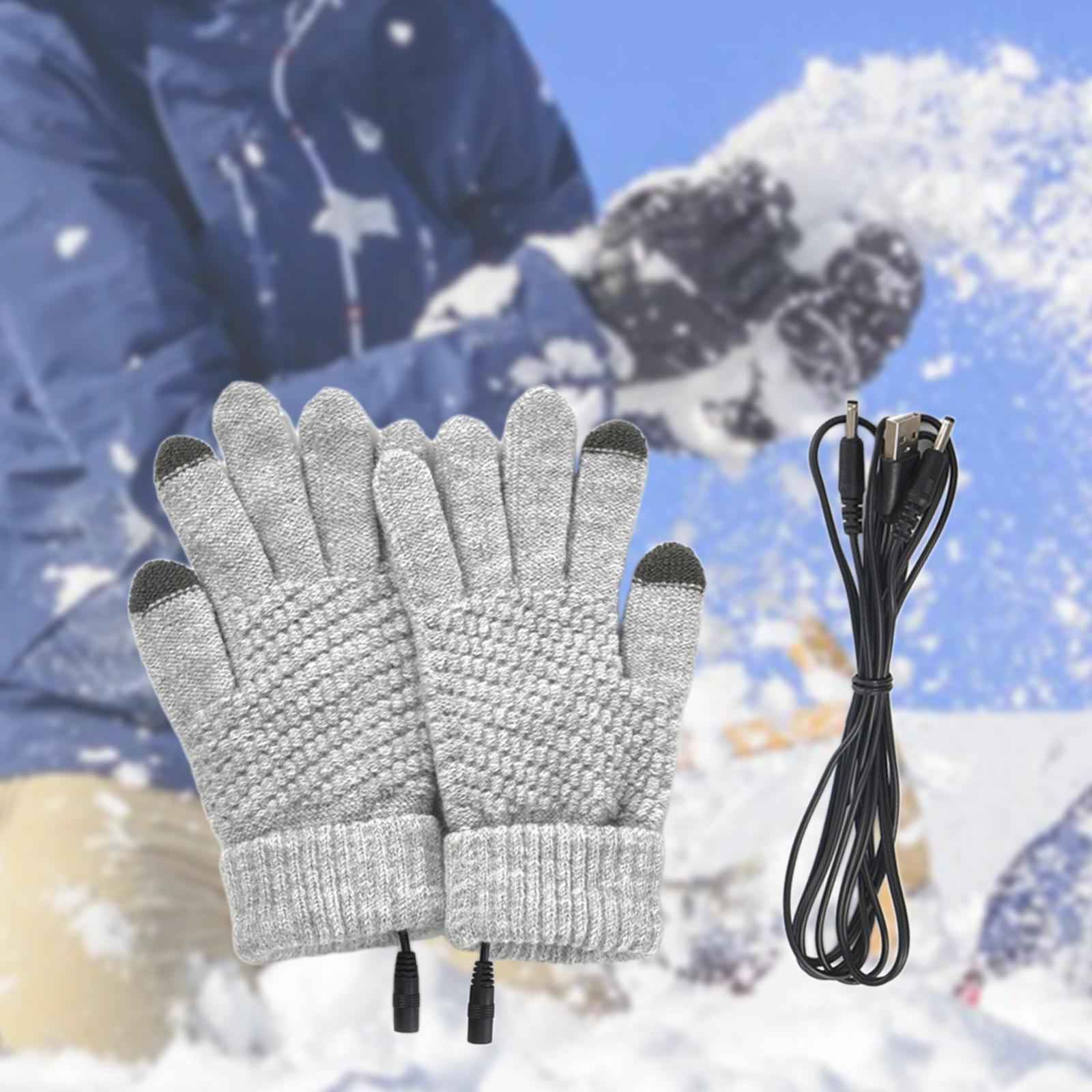 USB Heated Gloves Full Finger Warm Heating Mittens for Outdoor Typing Skiing Gray