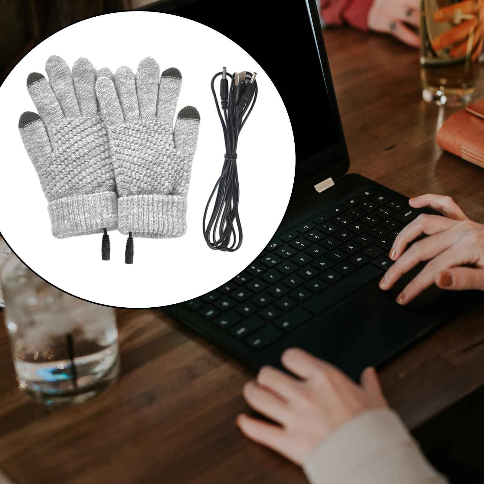 USB Heated Gloves Full Finger Warm Heating Mittens for Outdoor Typing Skiing Gray