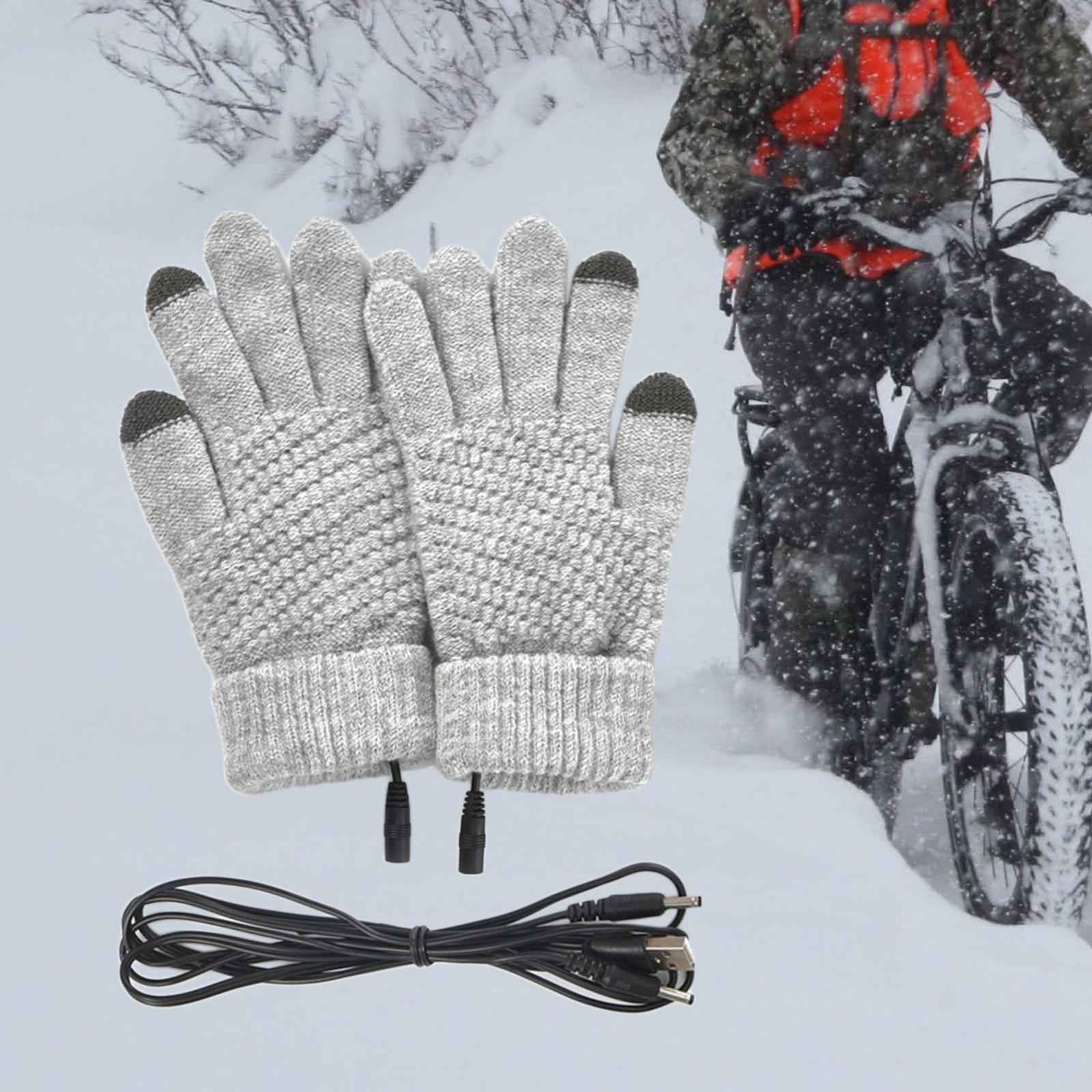 USB Heated Gloves Full Finger Warm Heating Mittens for Outdoor Typing Skiing Gray