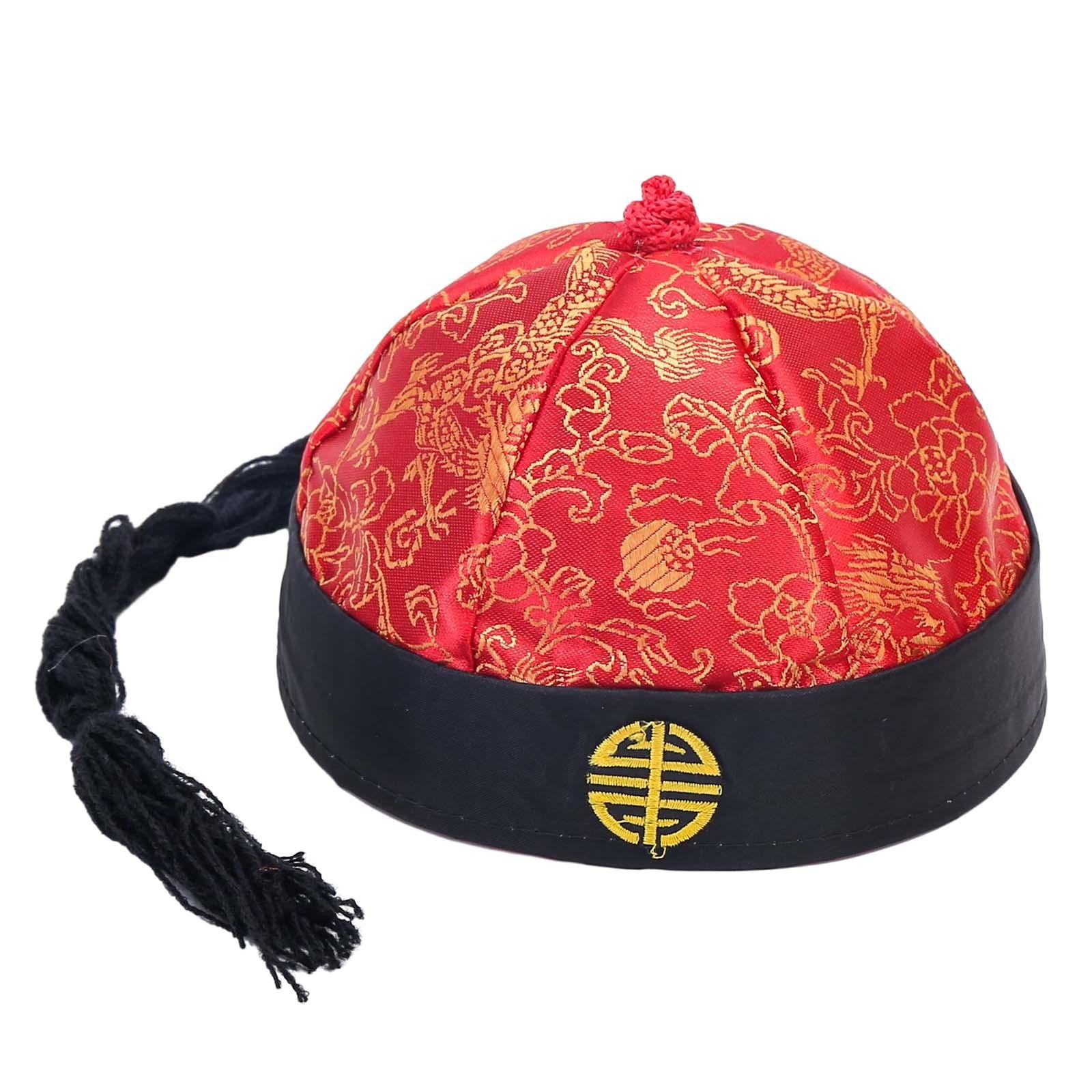 2xChinese Oriental Hat Chinese Emperor Hat for Theater Carnival Dress up Red Black 56cm
