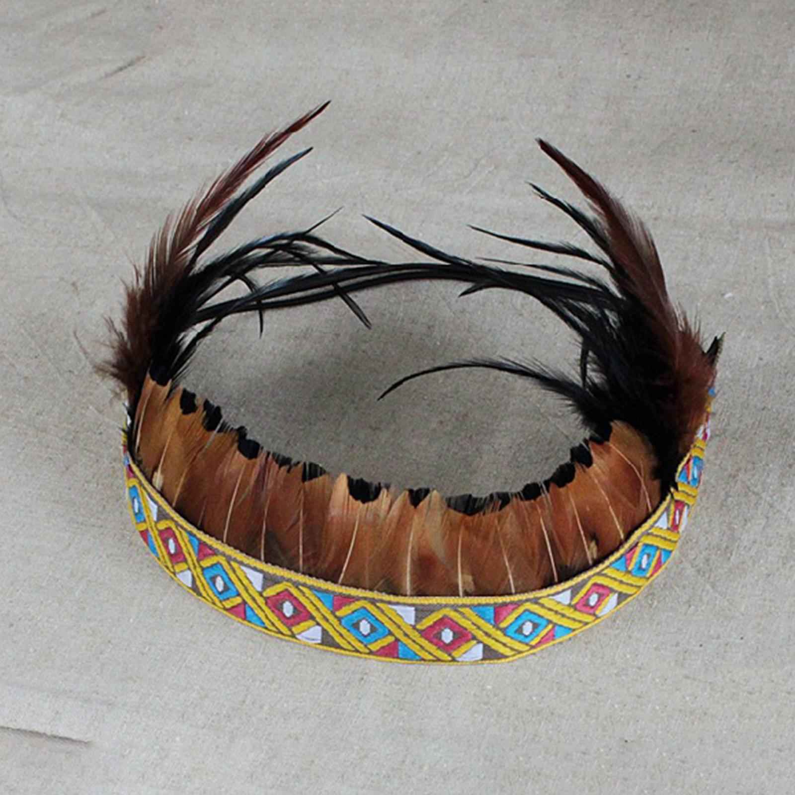 Feather Headdress Headband for Fancy Dress Performance Thanksgiving Day Aldult B