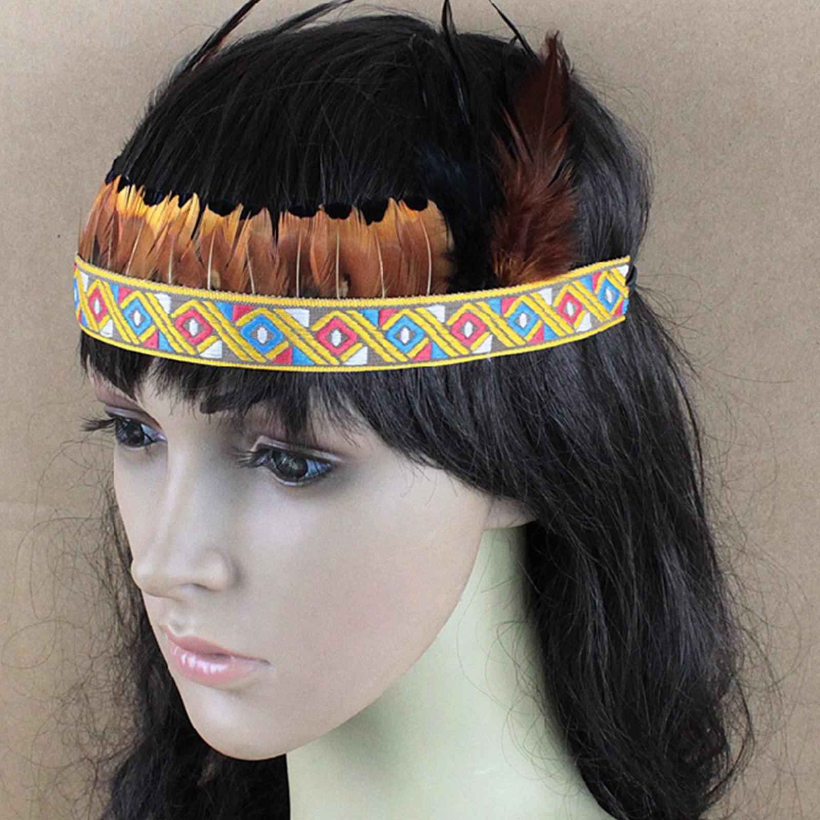 Feather Headdress Headband for Fancy Dress Performance Thanksgiving Day Aldult B