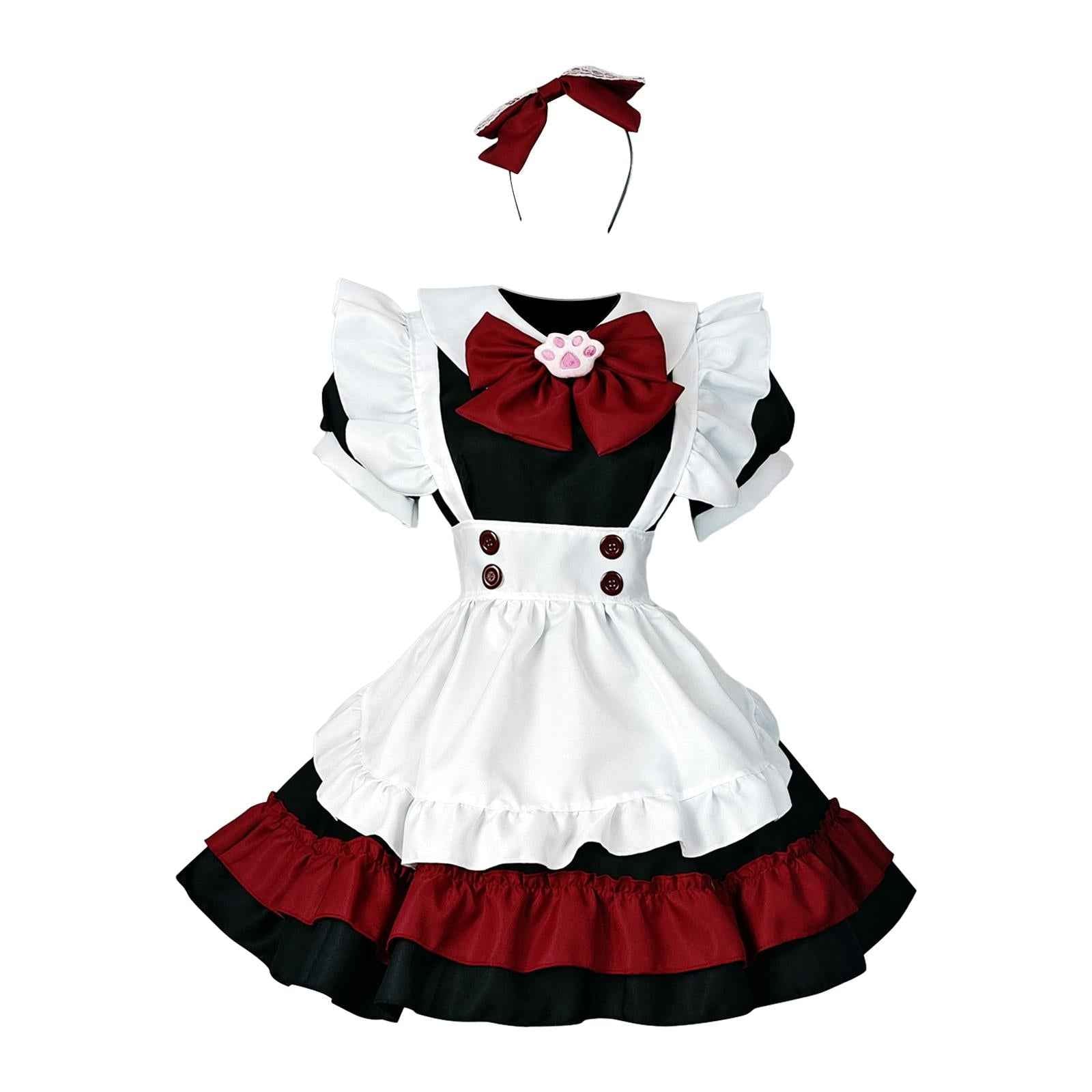 French Maids Costume Headwear Sets with Apron Womens Dress Fancy Dress