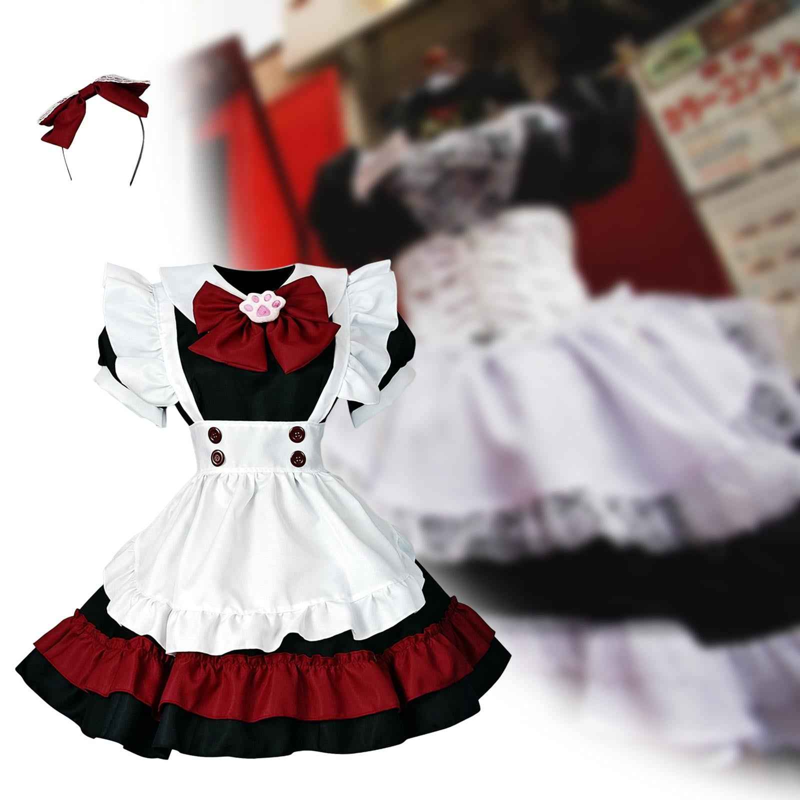 French Maids Costume Headwear Sets with Apron Womens Dress Fancy Dress
