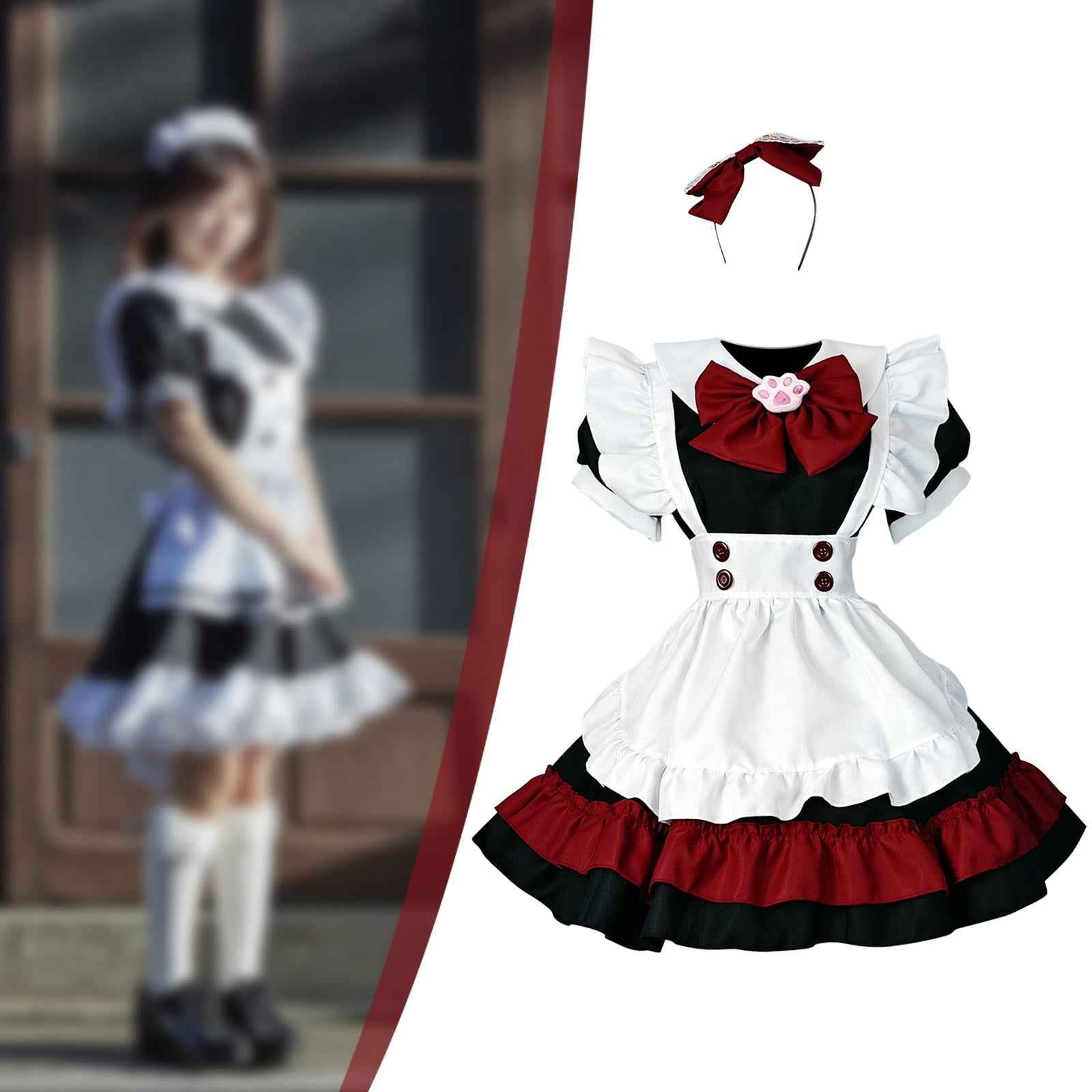 French Maids Costume Headwear Sets with Apron Womens Dress Fancy Dress