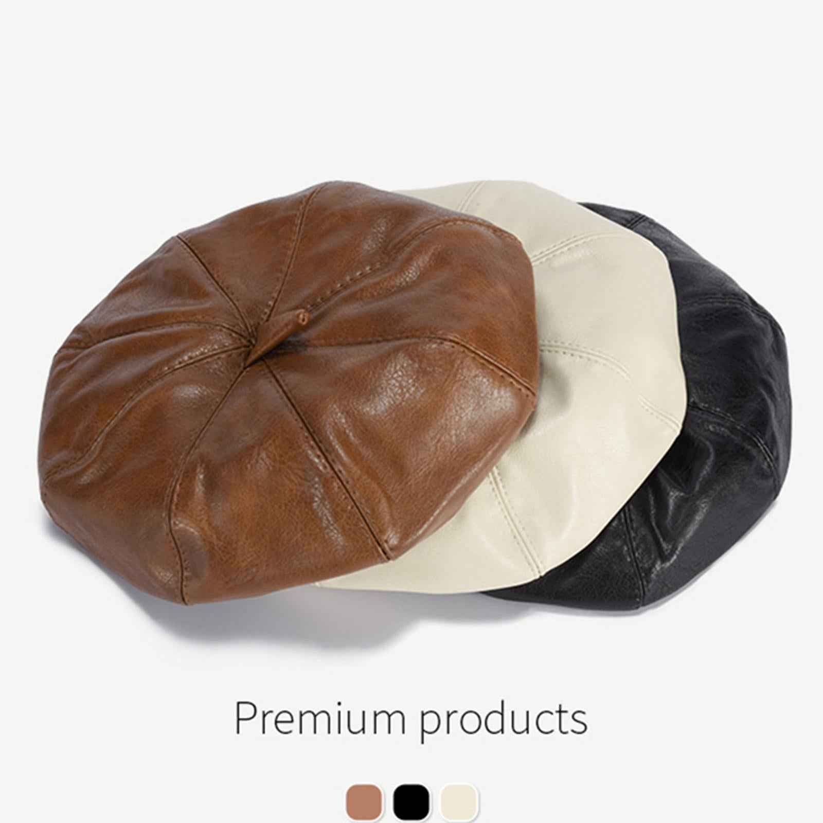 Women Beret Hat Vintage Elegant with Adjustbale Sweatband Fashion Beanie Cap Brown