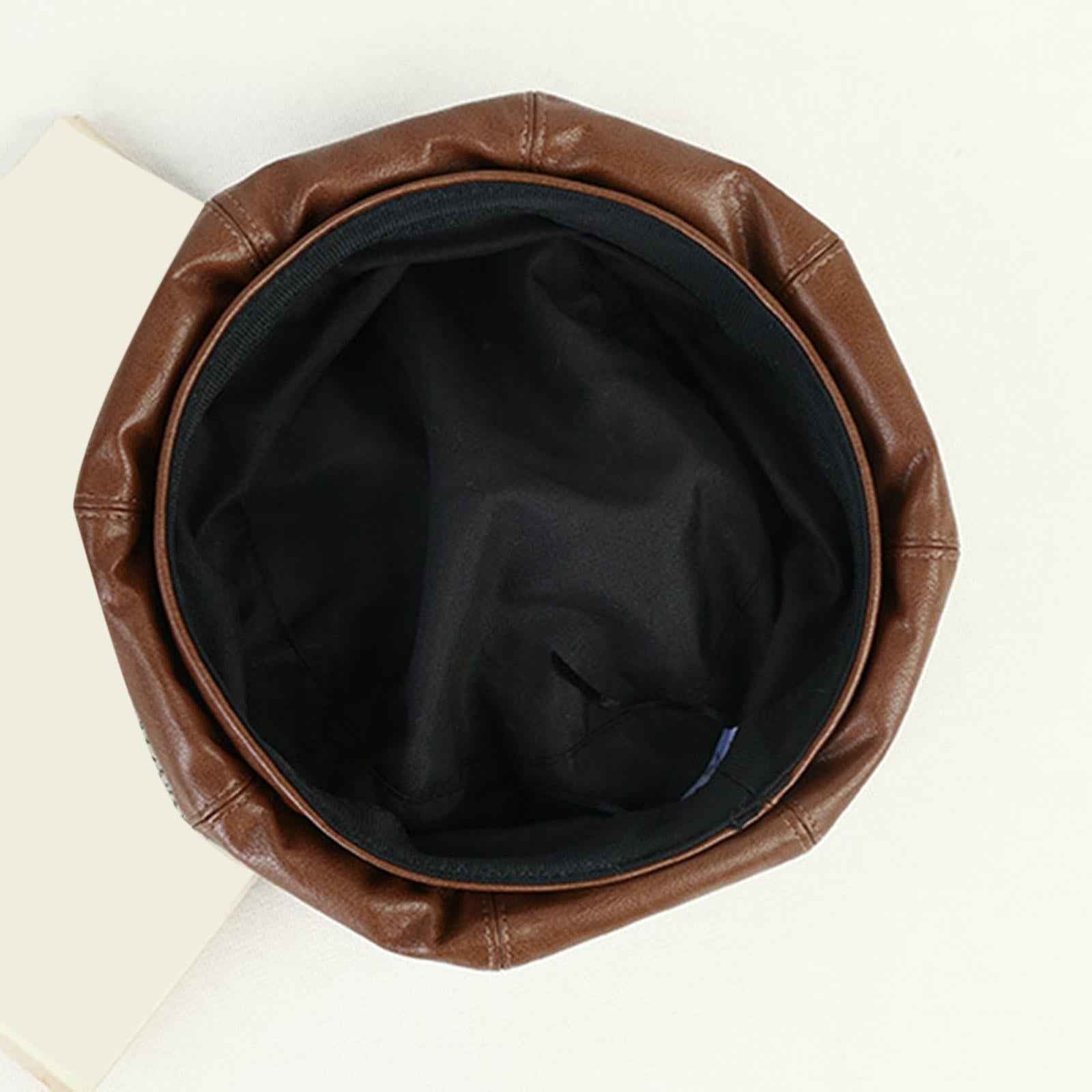 Women Beret Hat Vintage Elegant with Adjustbale Sweatband Fashion Beanie Cap Brown