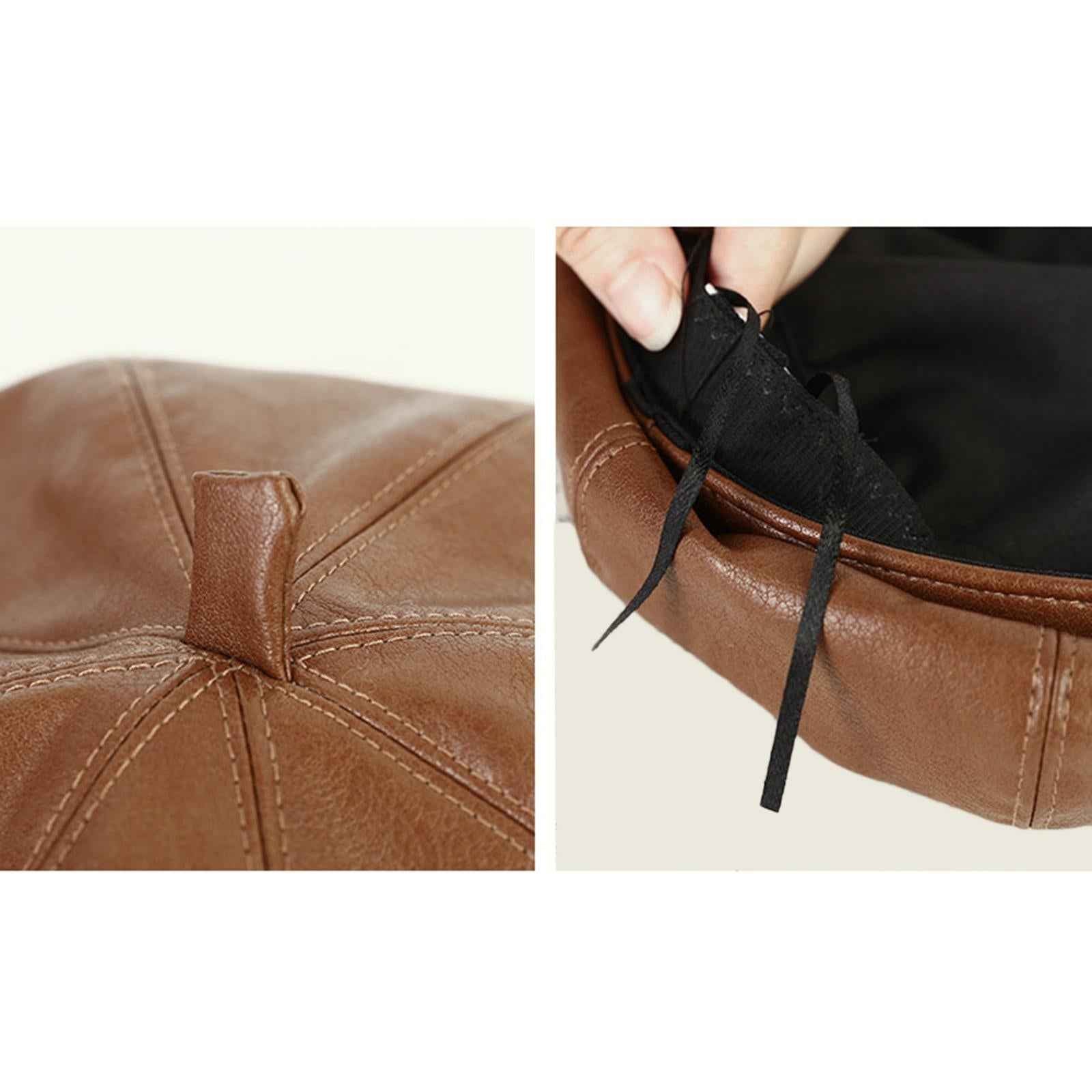 Women Beret Hat Vintage Elegant with Adjustbale Sweatband Fashion Beanie Cap Brown