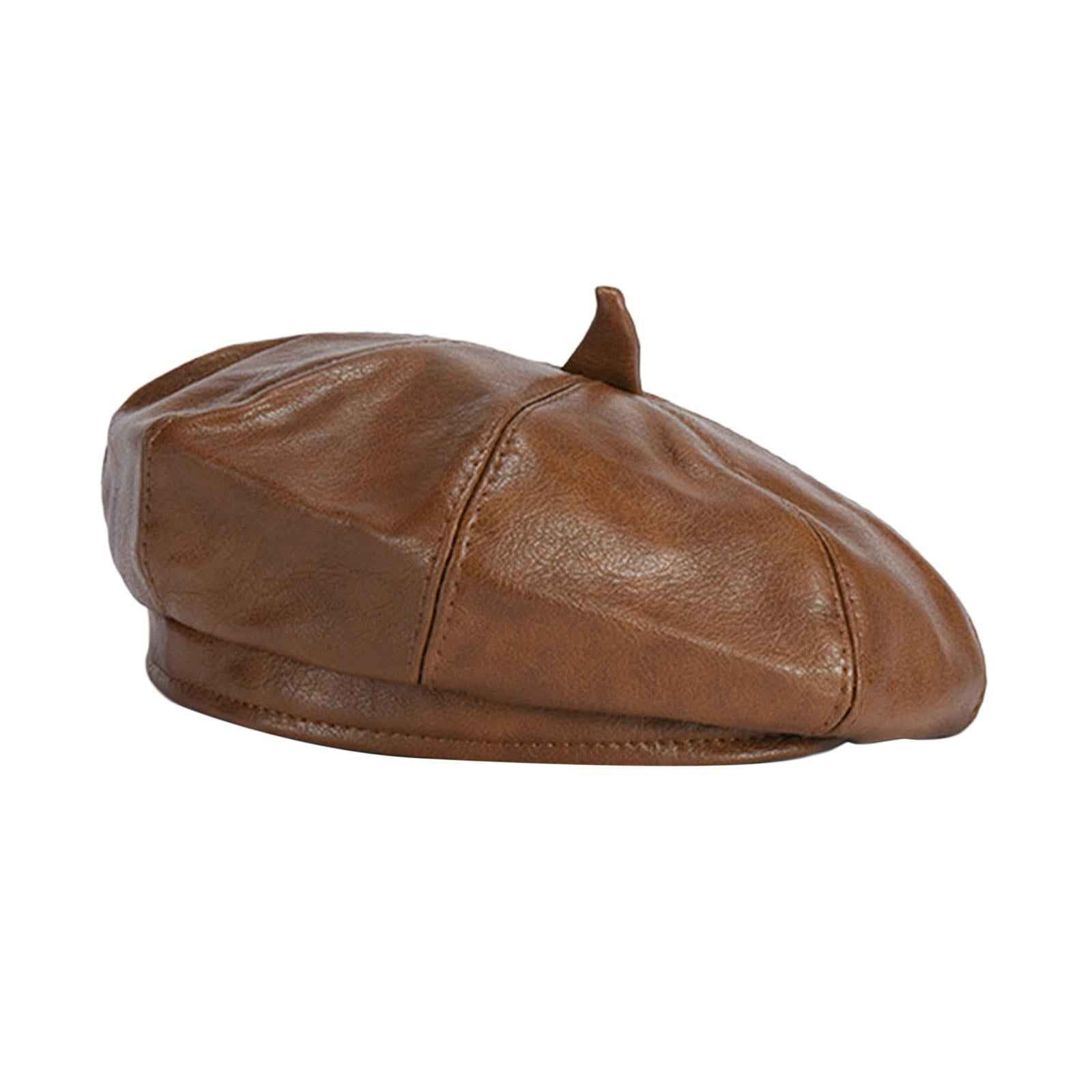 Women Beret Hat Vintage Elegant with Adjustbale Sweatband Fashion Beanie Cap Brown
