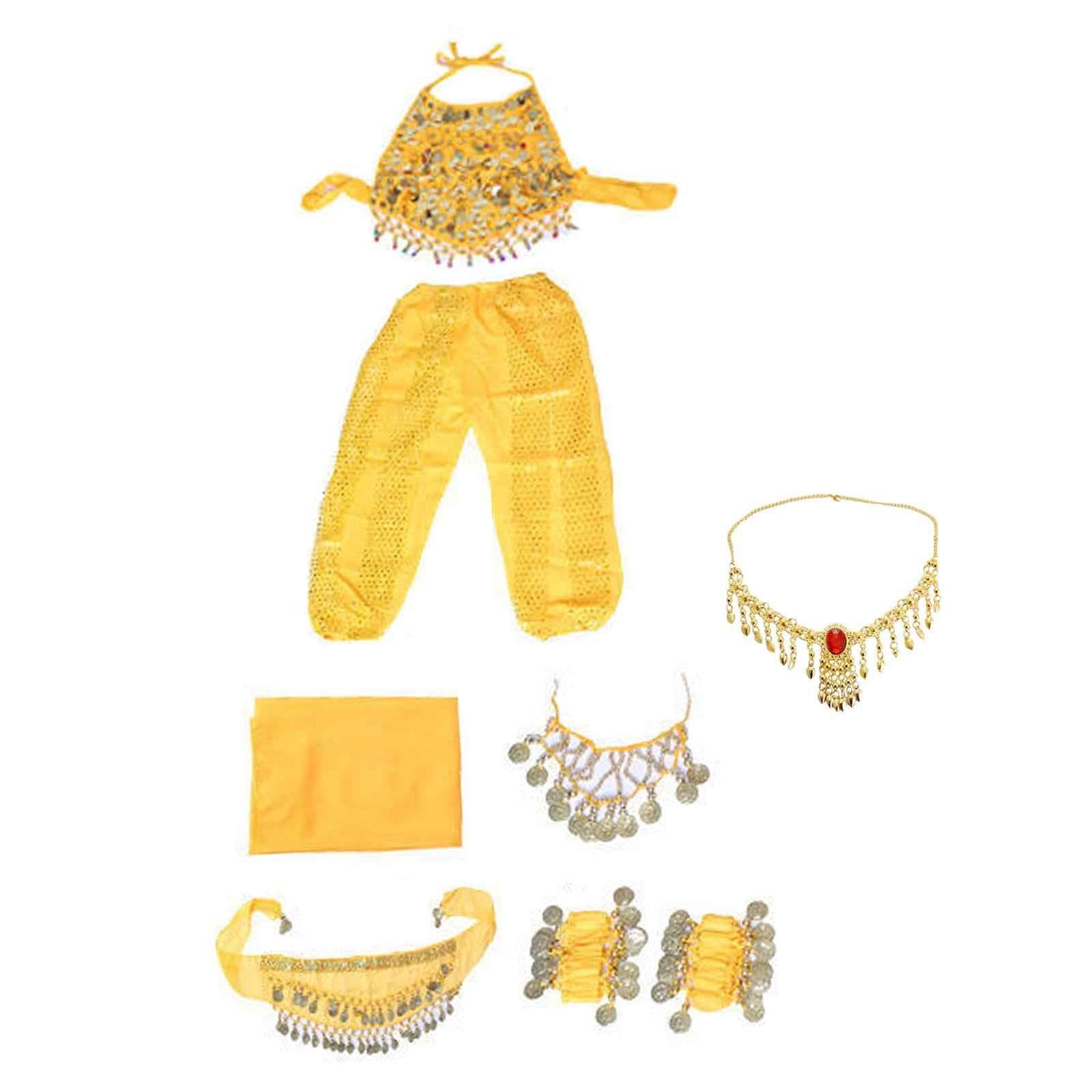Kids Belly Dance Costumes Set Child Belly Dance Halter Top Pants Costume Set Yellow